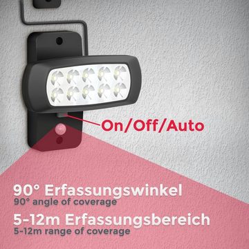 B.K.Licht Gartenstrahler LED Außen-Wandstrahler 15x14cm Solar-Panel IP44 0,6W schwarz - BKL1213, LED fest integriert, Kaltweiß, 6500K Solarlampe Außenleuchte Bewegungsmelder Dämmerungssensor Fassade