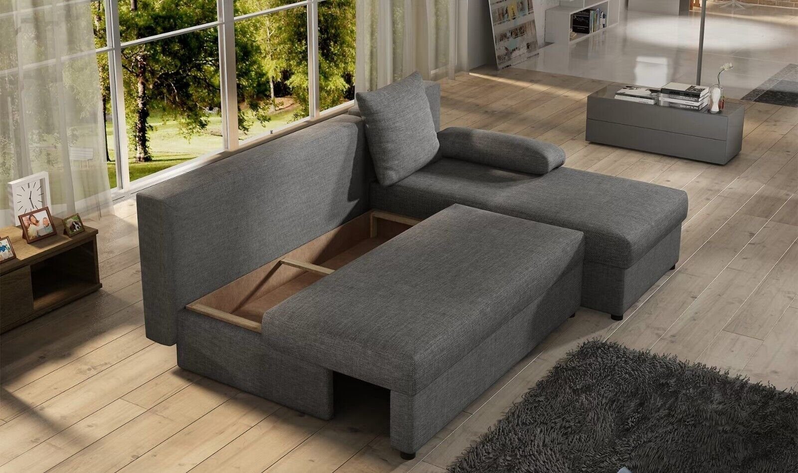 Ecksofa L-Form Sofort, Bettfunktion Polster Europe Schlafsofa JVmoebel Couch in Sofa Made Couch Grau Design