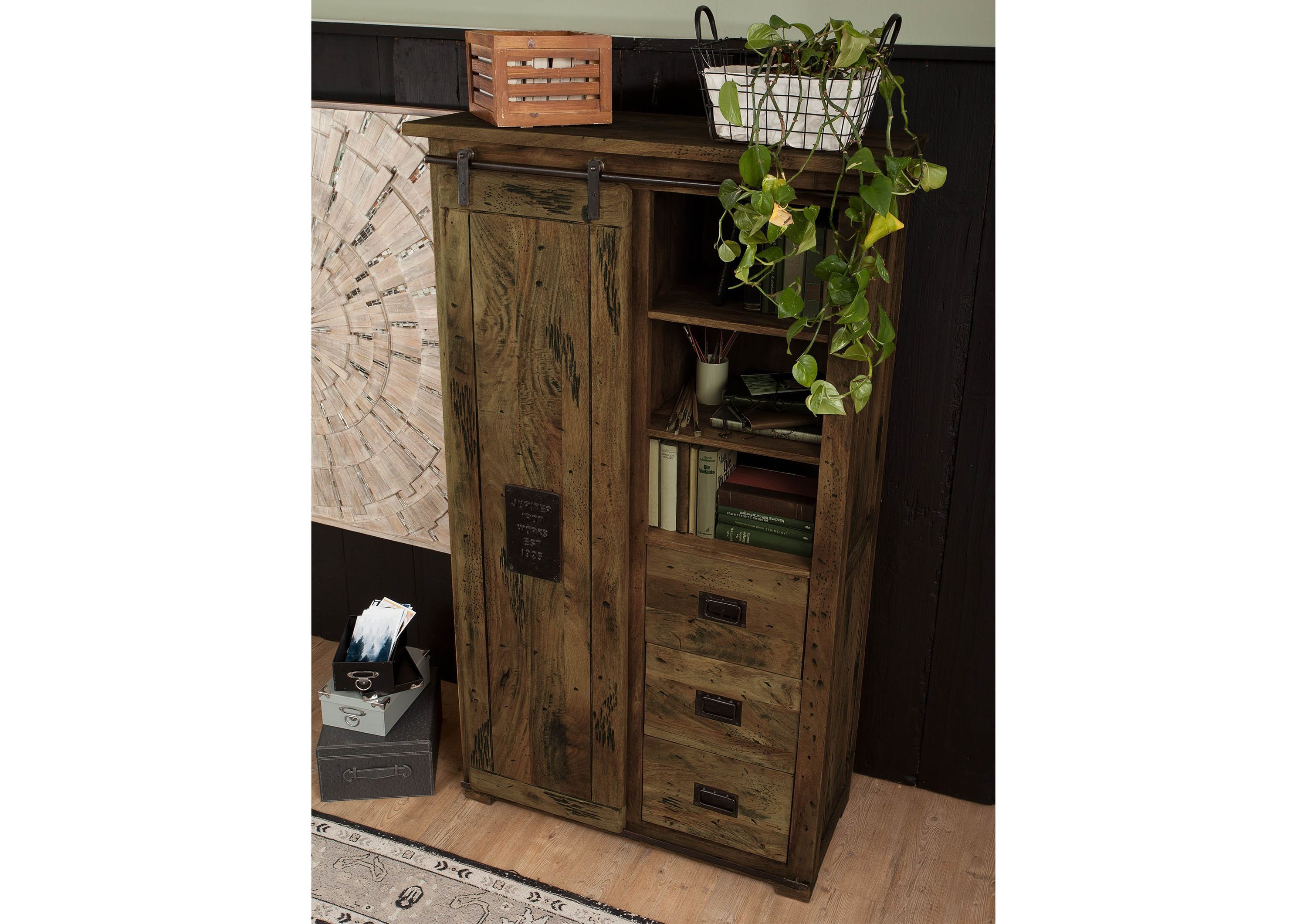 Massivmoebel24 Dreh-/Schwebetürenschrank RAILWAY (Kleiderschrank Mango 100x45x175 braun lackiert RAILWAY #414) Kleiderschrank Mango 100x45x175 braun lackiert RAILWAY #414
