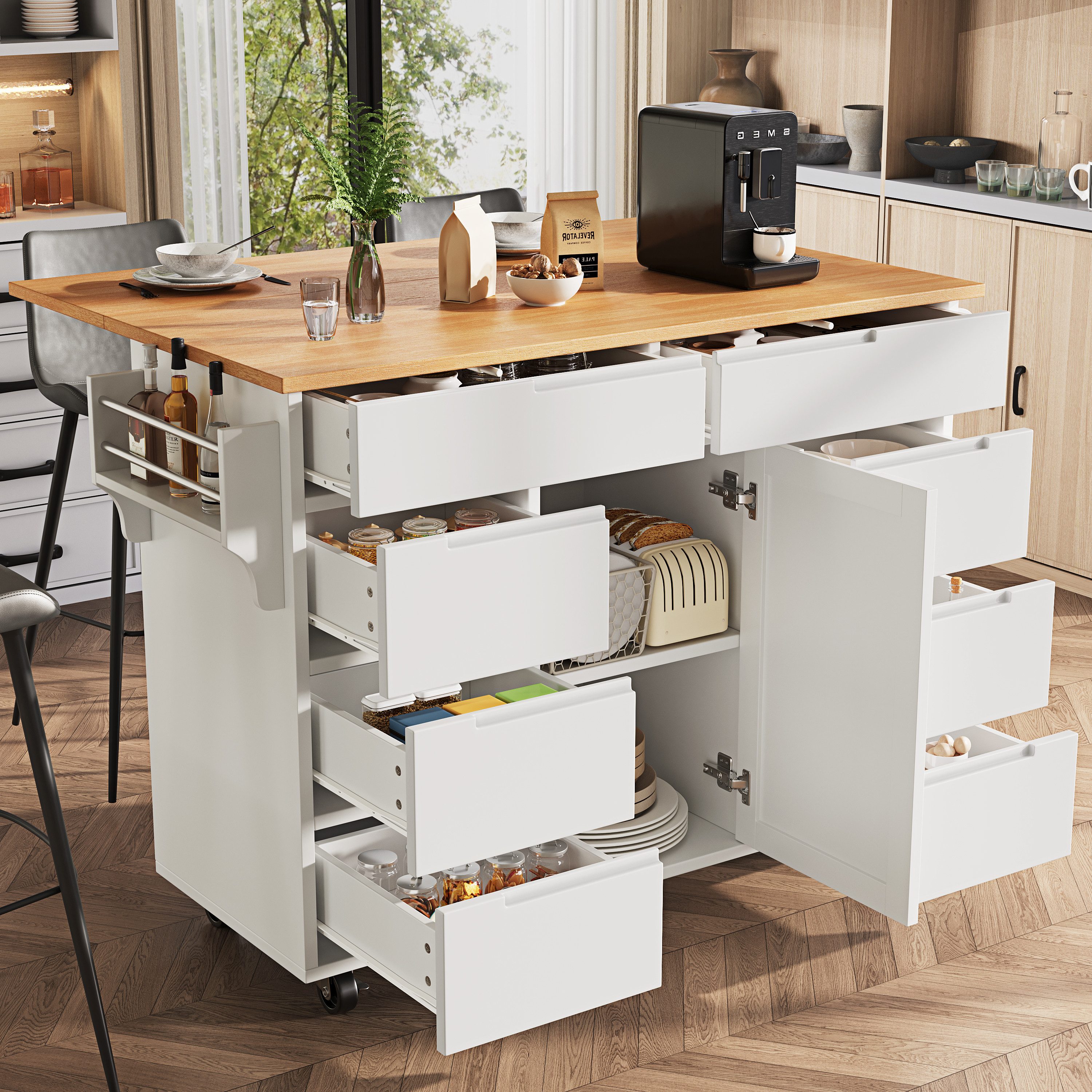 TavilaEcon Küchenbuffet Ausziehbarer Küchenwagen, Küchenschrank mit Gewürzr günstig online kaufen