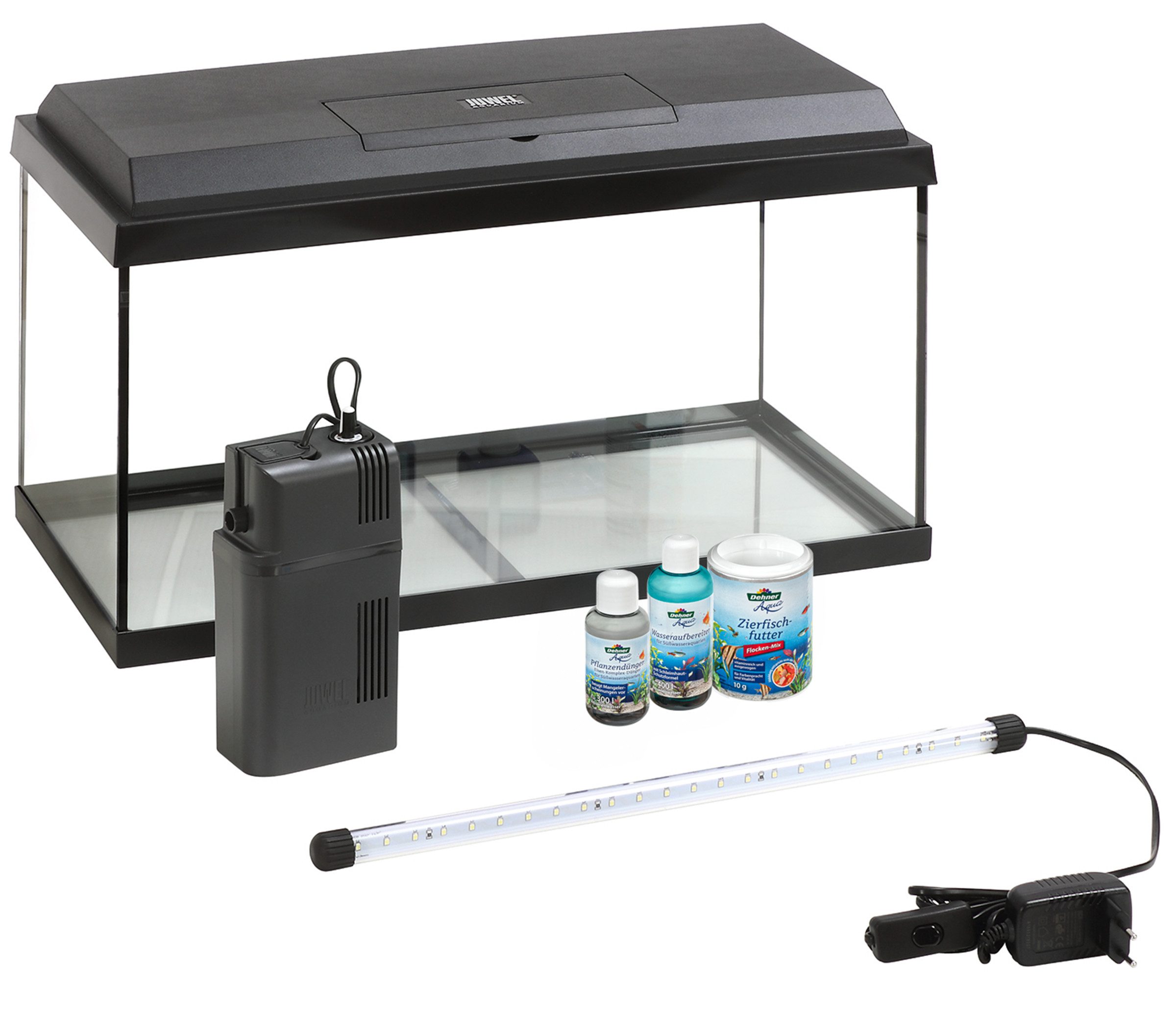 Dehner Aquarien-Set Aqua Start 60, 61 x 37 x 31 cm, mit Futter/Pflege, Einsteiger-Aquarium mit vielem Zubehör