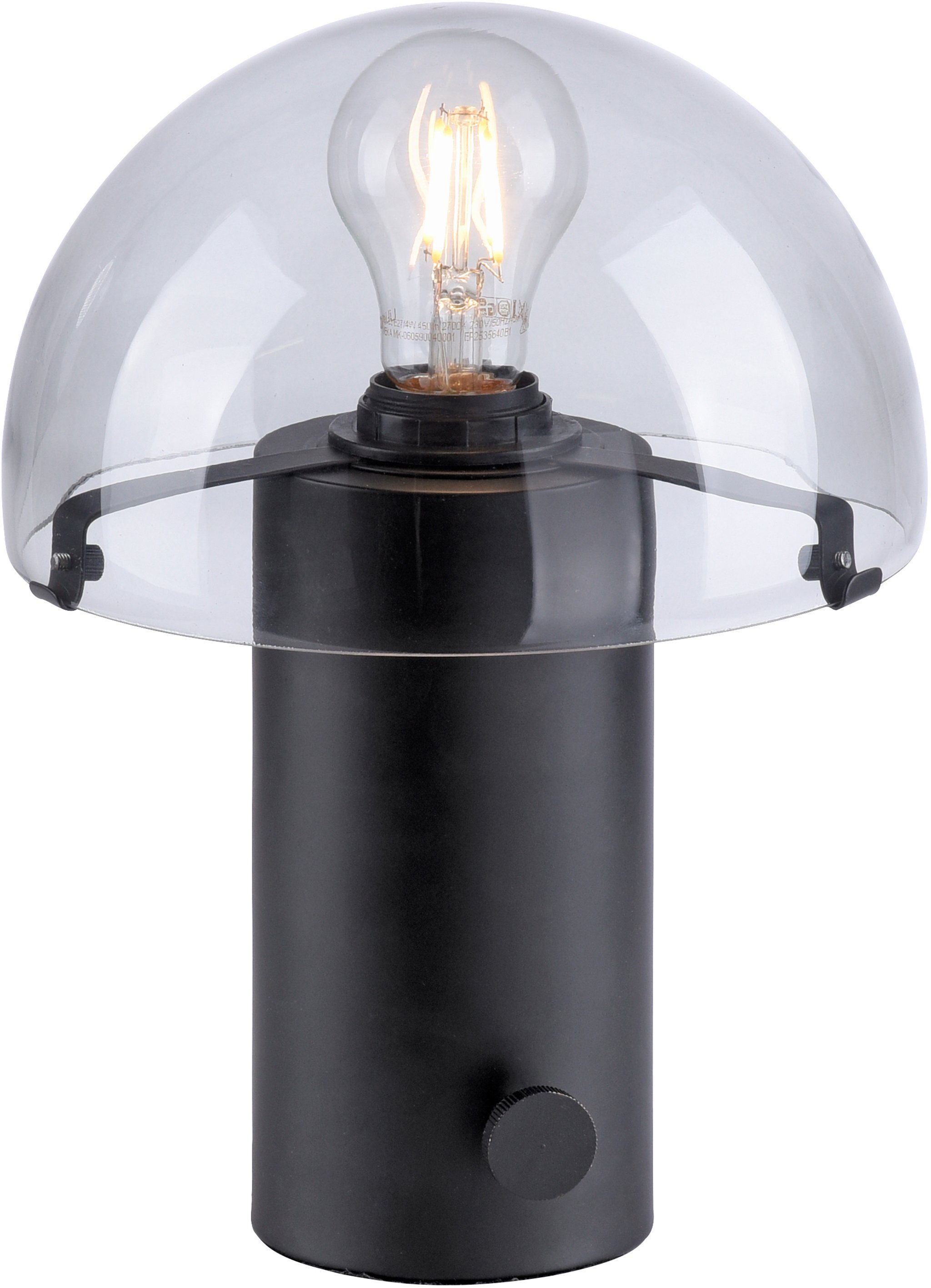 Pilzlampe Drehschalter, schwarz/rauchglas Ein-/Ausschalter, ohne Leuchtmittel, Skickja, Tischleuchte andas Tischlampe skandinavisch E27,