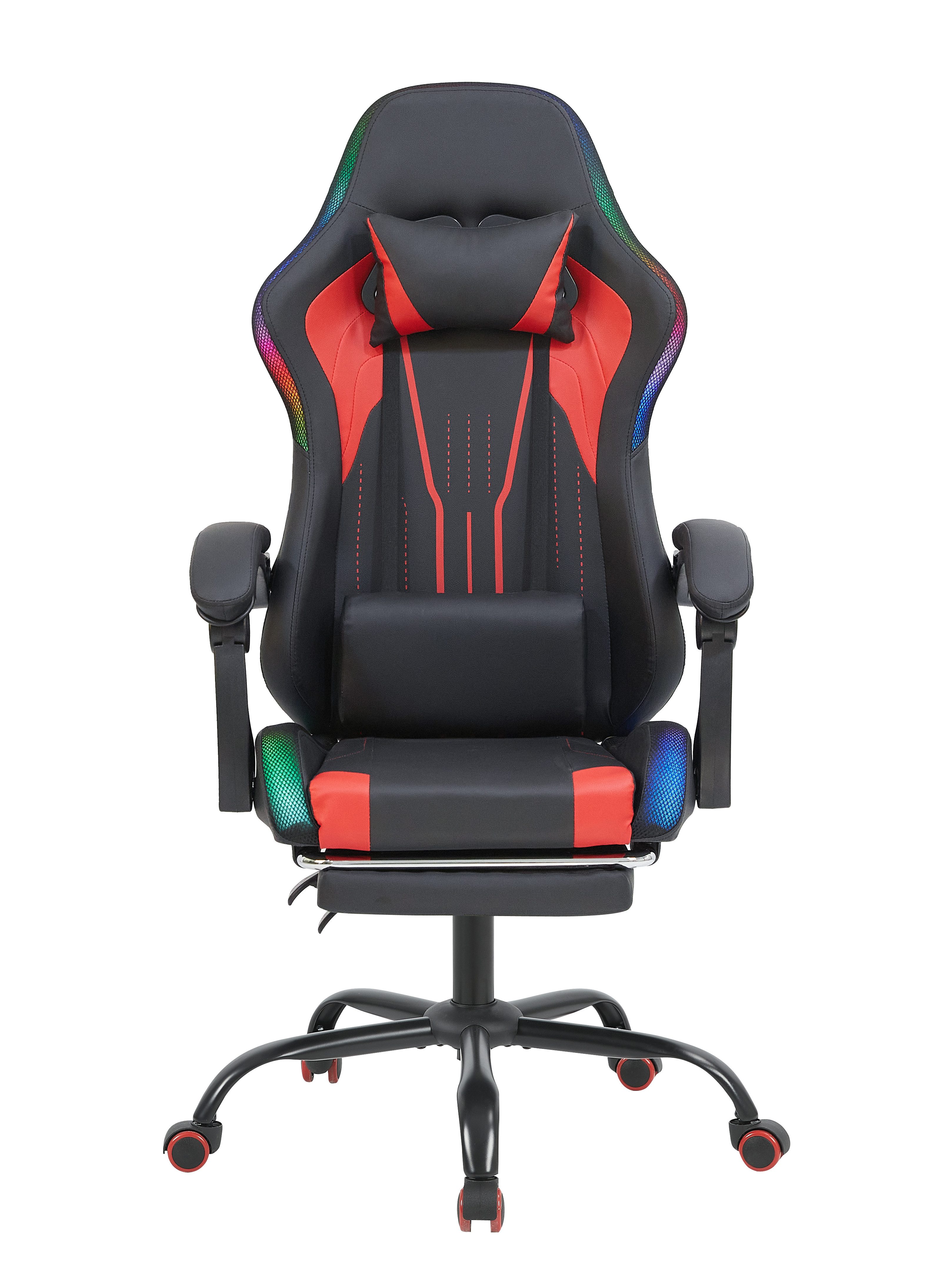 HOMALL Gaming-Stuhl mit LED,Ergonomisch,Fußstütze,computerstuhl,gaming stuhl mit massage (Die LED-Beleuchtung ist einstellbar, das Massagekissen für den Rücken ist beweglich), Ergonomischer Bürostuhl,Kopfstütze und Lendenstütze