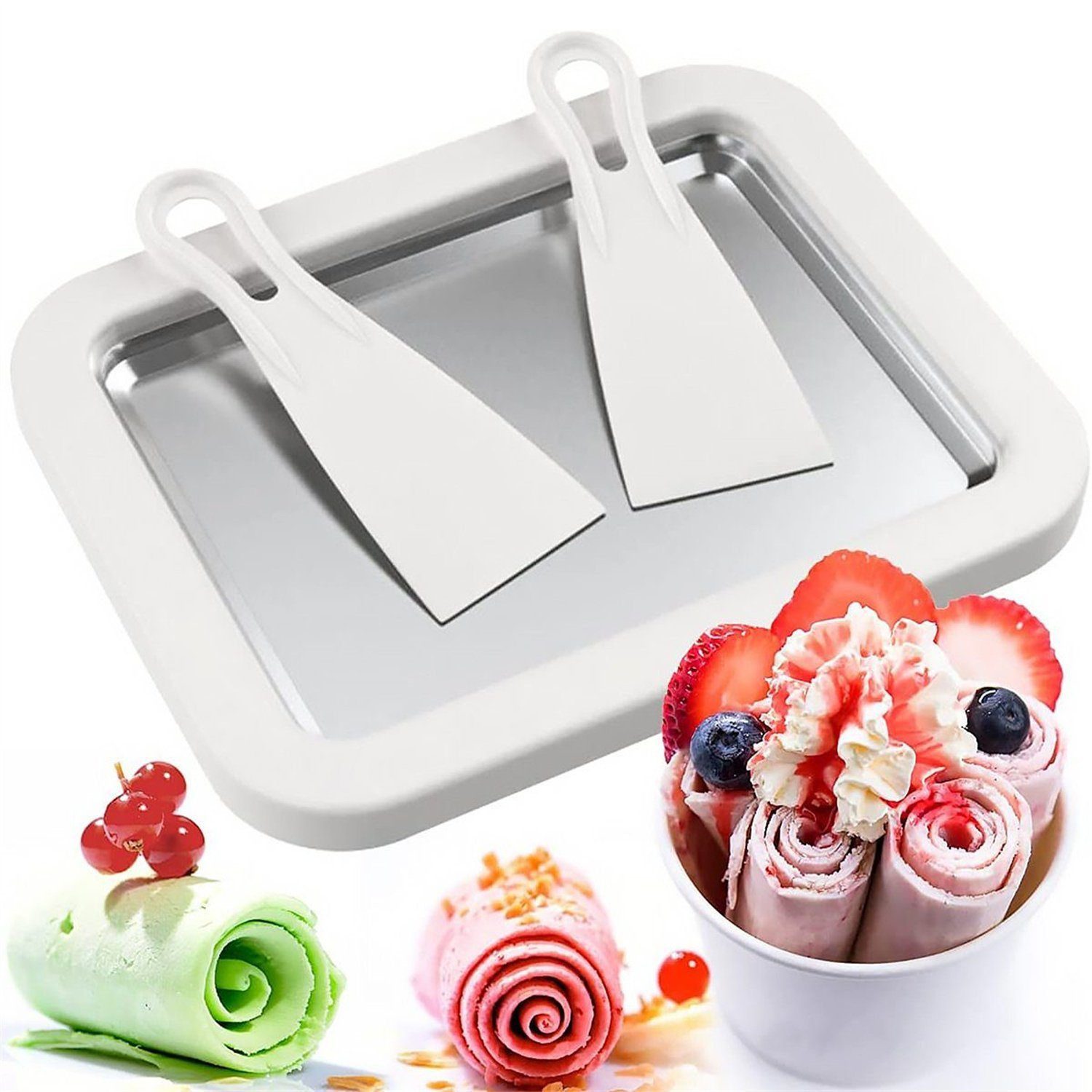 Fivejoy Eismaschine Eisplatte zum eis machen, Eiscreme-Rollmaschine, Weiß, 21*26cm