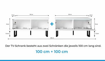 Furnix TV-Board BARGO-200 (2x100cm) Lowboard mit Metall-Stellfüßen, moderne grifflose Oberfläche