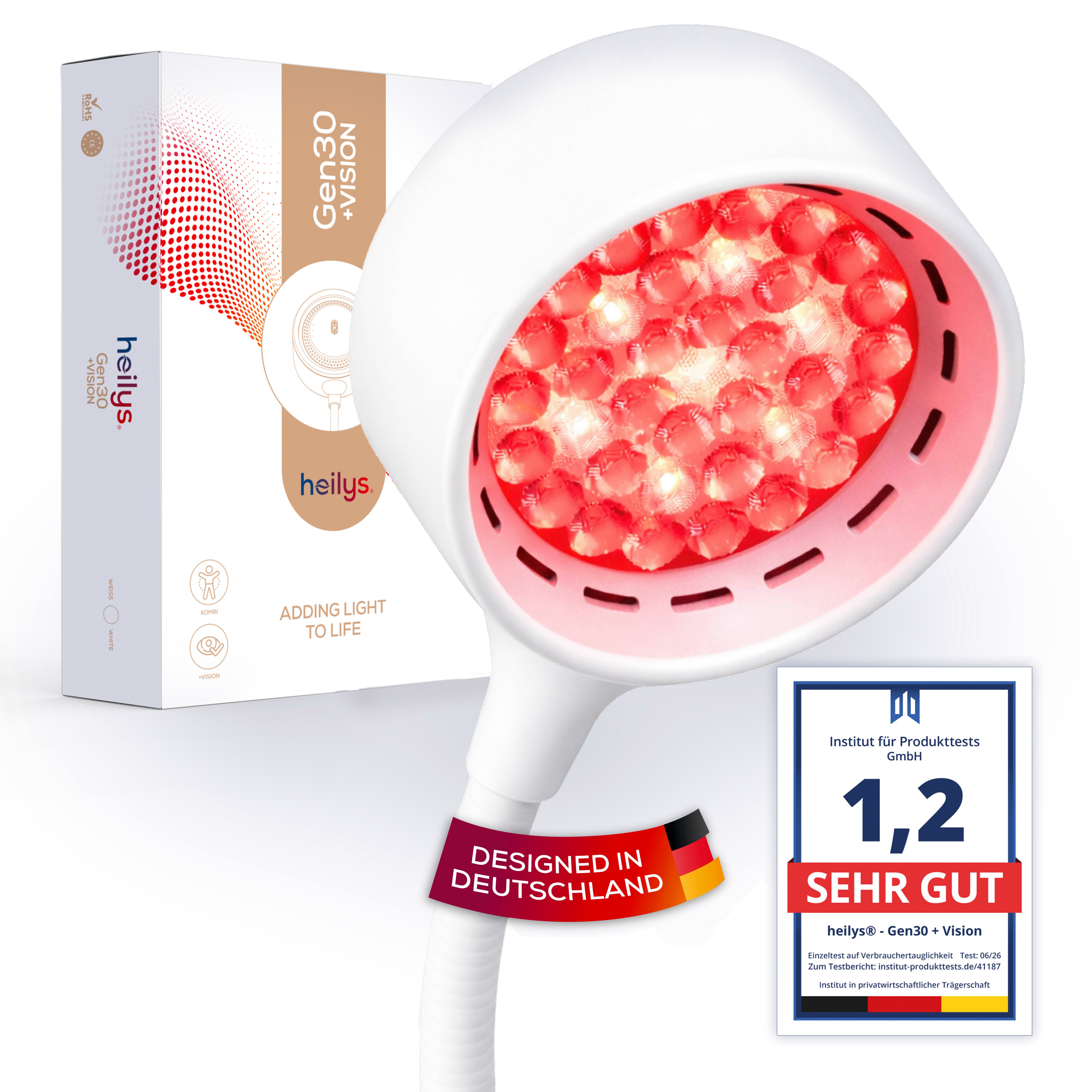 heilys® Infrarotlampe Gen30 + Vision, 1-tlg., bei Erkältung, für Gesicht, Augen und Gelenke, höhenverstellbar, flexibler Lampenkopf, Augen-Modus, mit Fernbedienung
