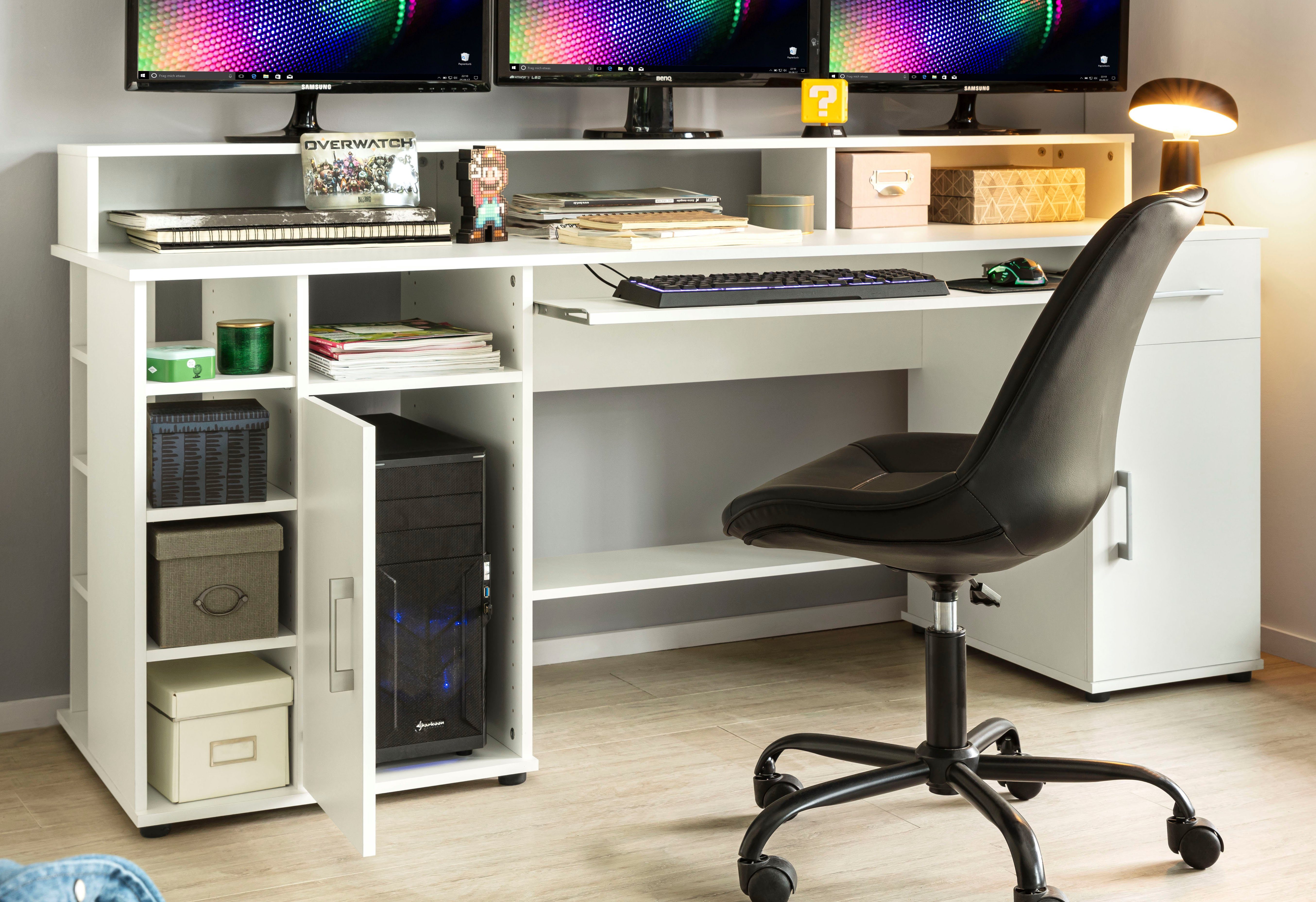 VOGL Möbelfabrik Schreibtisch Timra mit Monitoraufsatz, Tastaturauszug & Towerfach, Breite 154 oder 178 cm, Made in Germany