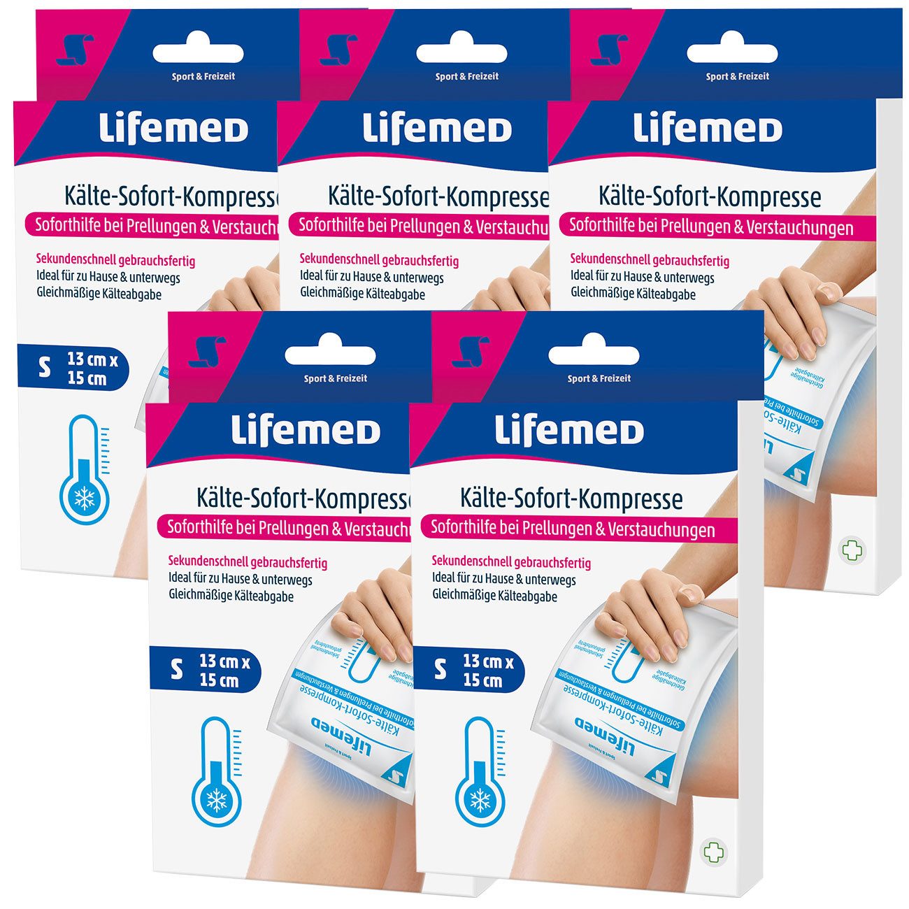 LifeMed Kühlpflaster Sofort-Kältekompresse 15x13cm, Kühlt schnell bei Sportverletzungen, 5-tlg., Einfach in der Anwendung