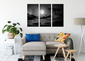 Pixxprint Leinwandbild Leuchtender Mond am Nachthimmel, Leuchtender Mond am Nachthimmel 3Teiler (120x80cm) (1 St), Leinwandbild fertig bespannt, inkl. Zackenaufhänger
