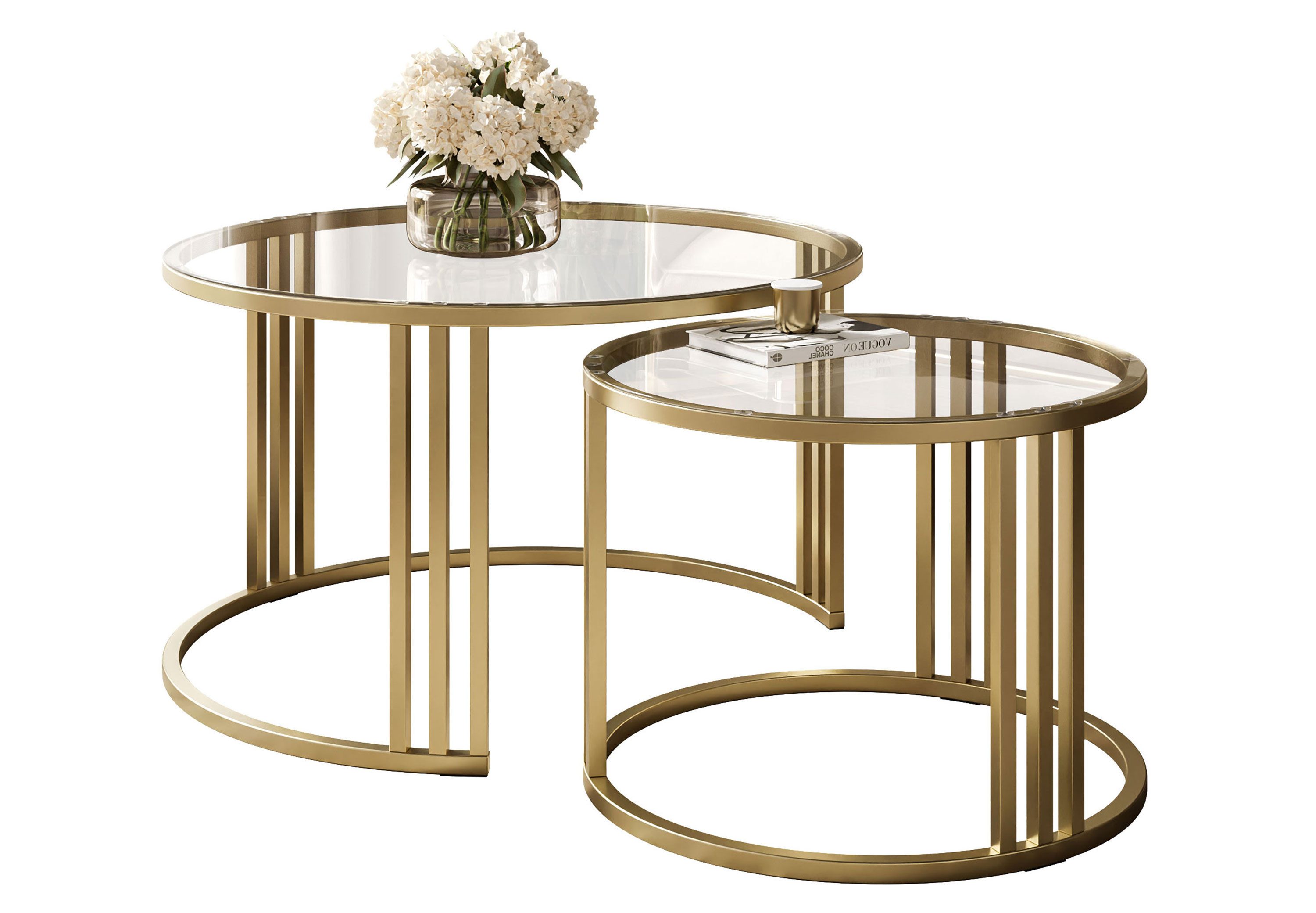 Lookway Couchtisch LORI 2in1 GLASS auf einem gebürsteten goldfarbenen Geste günstig online kaufen