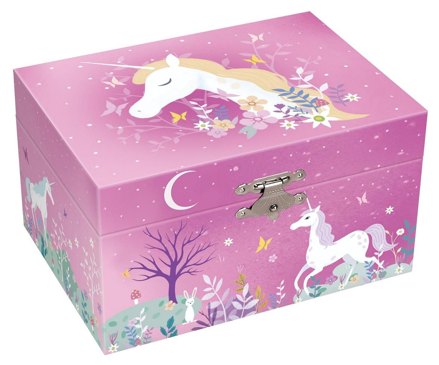 Musicboxworld Spieluhr Spieluhr - Schmuckschatulle mit Einhorn und Waldlandschaft
