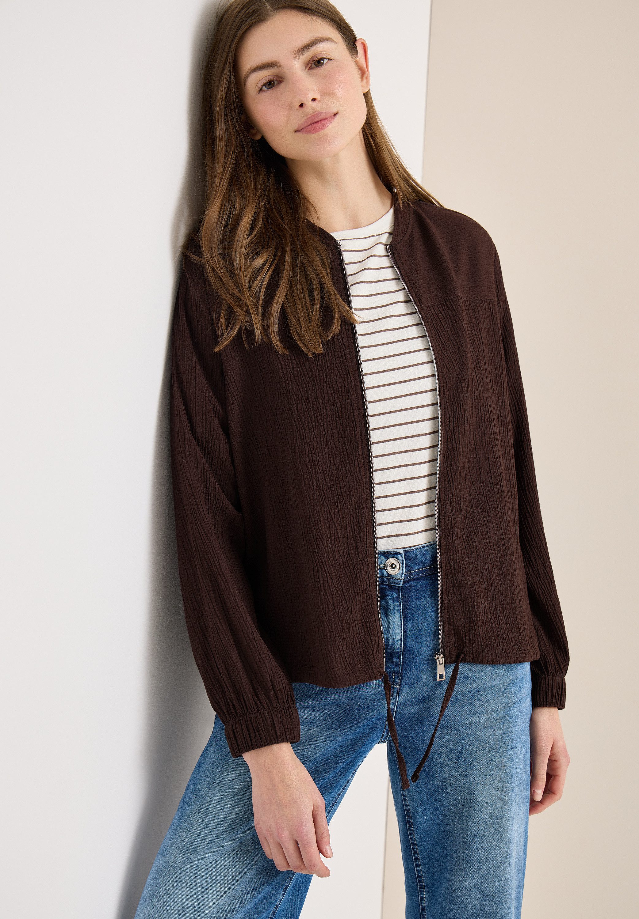 CECIL Langarmbluse Blouson mit Seersucker Struktur günstig online kaufen