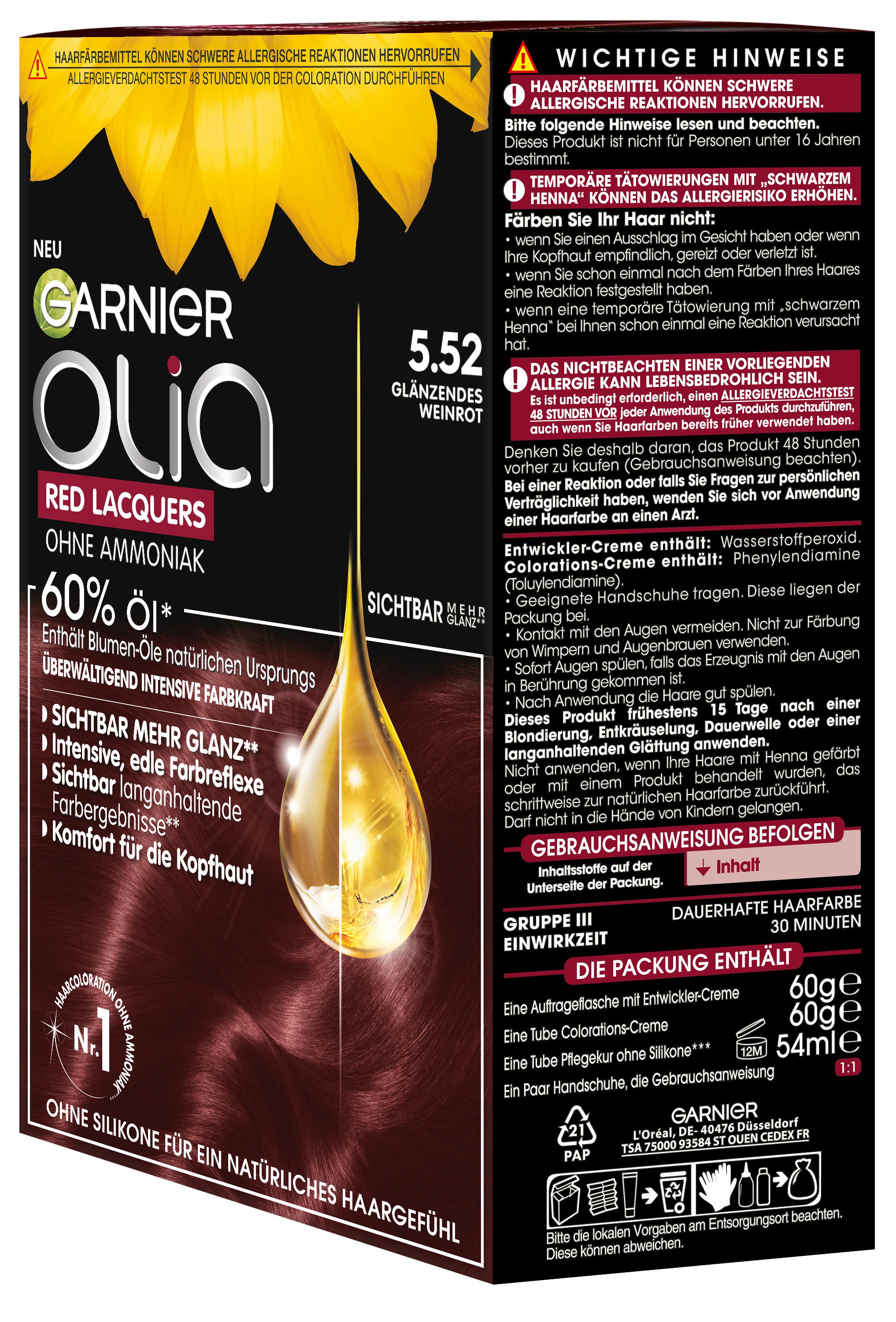GARNIER Coloration GARNIER OLIA, intensive Farbkraft und geschmeidiges, glänzendes Haar