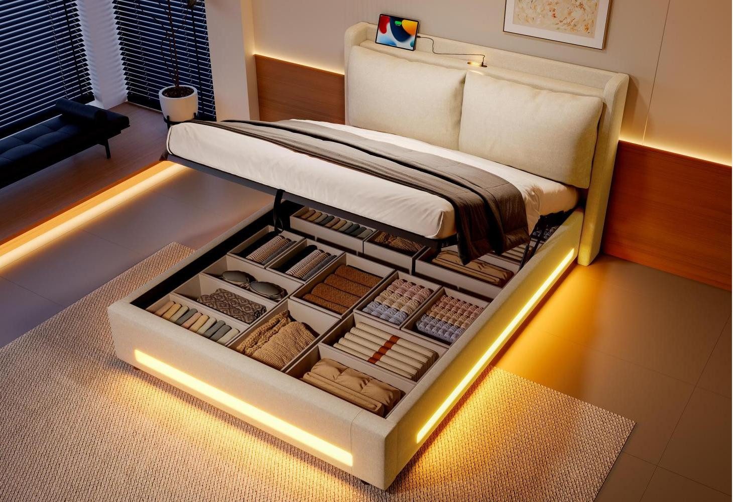 LVHOM Boxbett 140x190cm/140x200cm/160x200cm,mit Bettkasten,Kopfteil mit Sta günstig online kaufen