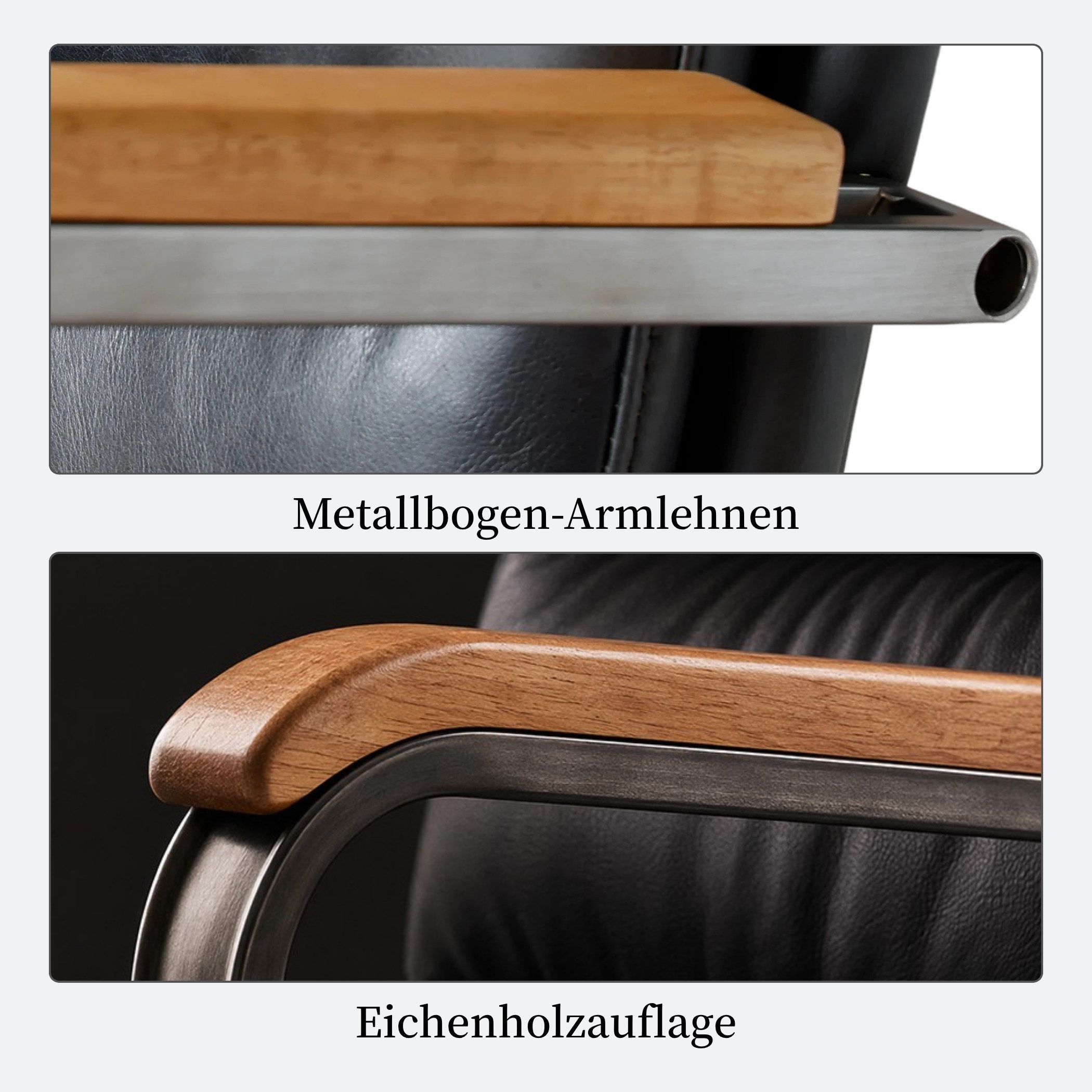 SeedWave Bürostuhl Lederbezug Chefsessel mit Holz-Armlehnen, Drehstuhl mit Wippfunktion, Industrial-Stil, bis 136kg belastbar, mit leisen Rollen – Bild 5 von 5