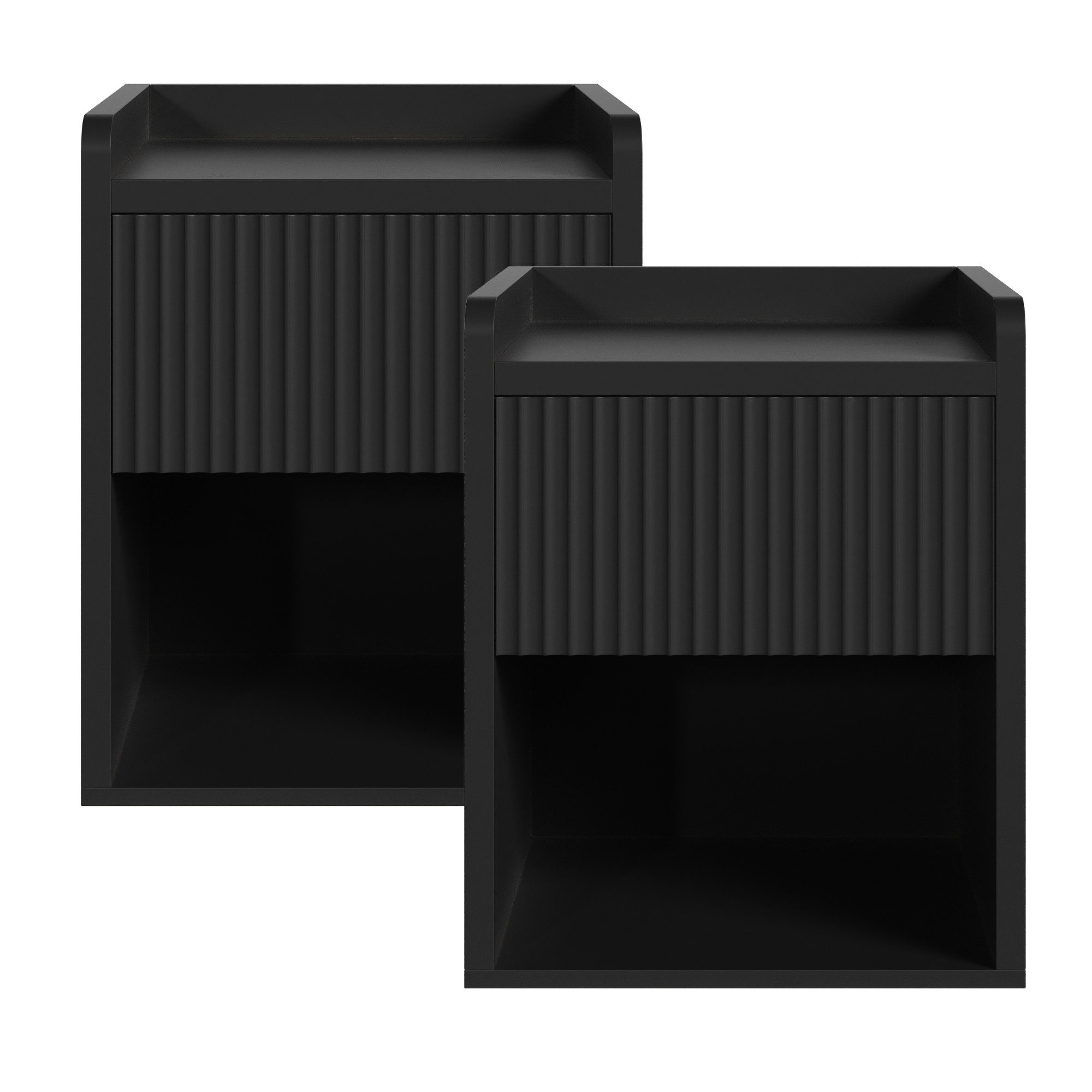 en.casa Nachttisch (Set, 2-St), »Nand« 1 Schublade 1 offenes Fach 55 x 45 x 39 cm Schwarz