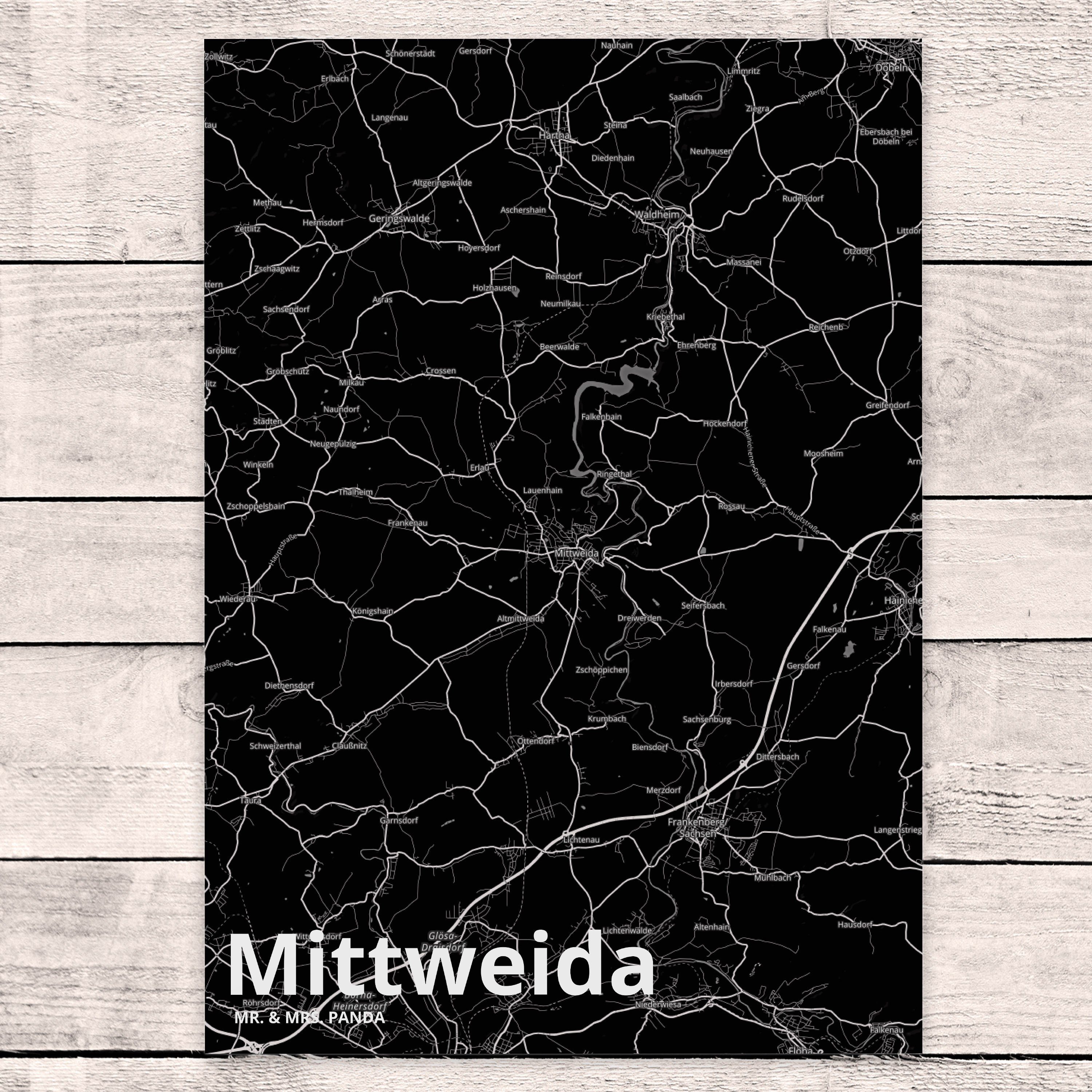 Dorf & Mittweida Städte, M Stadt Mrs. Geschenk, Karte Mr. Postkarte Panda Landkarte - Grußkarte,