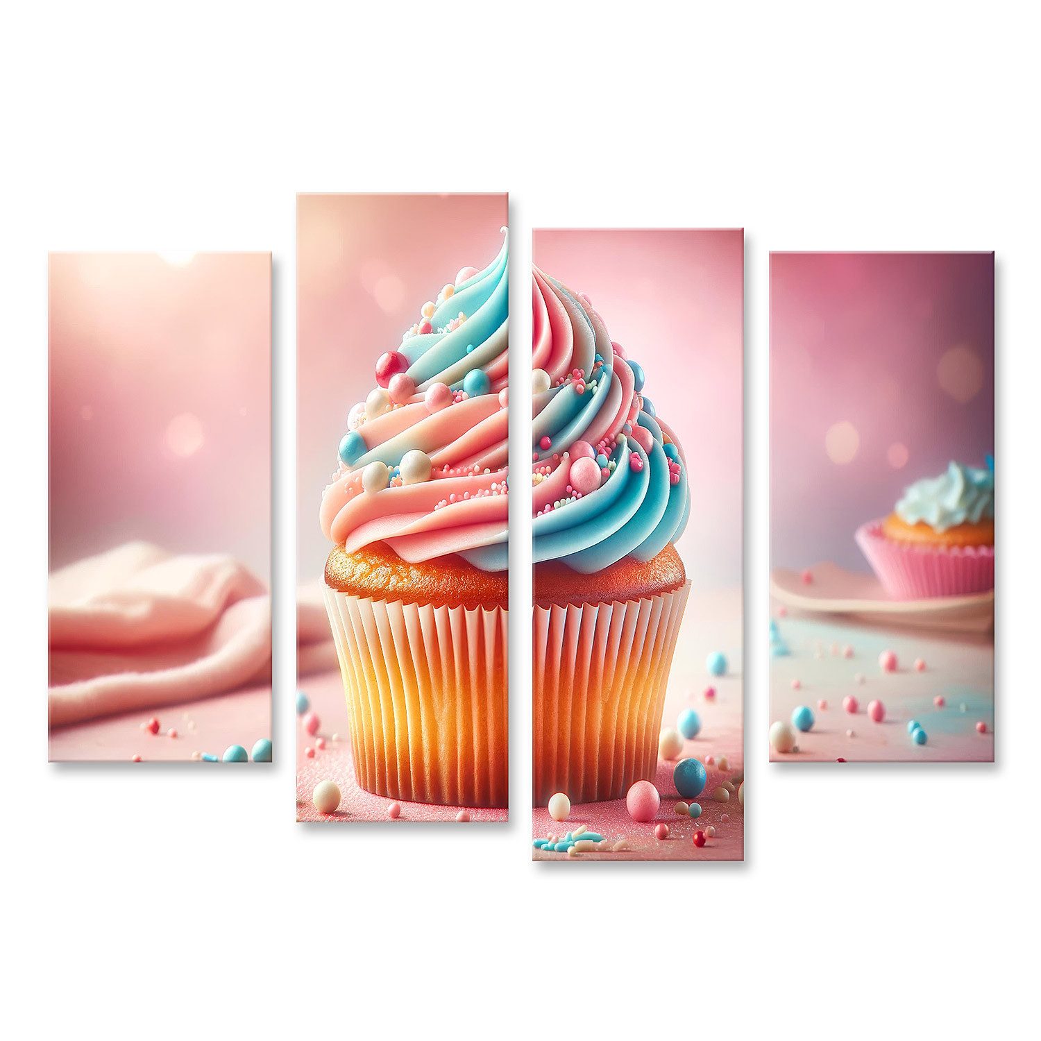 islandburner Leinwandbild Schön dekorierter Cupcake, pastellfarbene Schichten