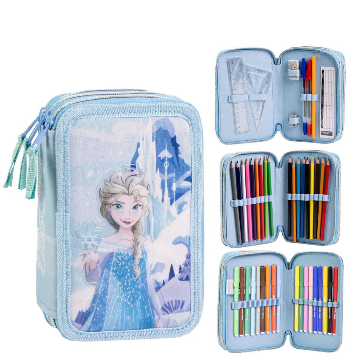 Disney Frozen Federmäppchen gefüllt – Schuletui & Stiftebox mit Zubehör für Kinder