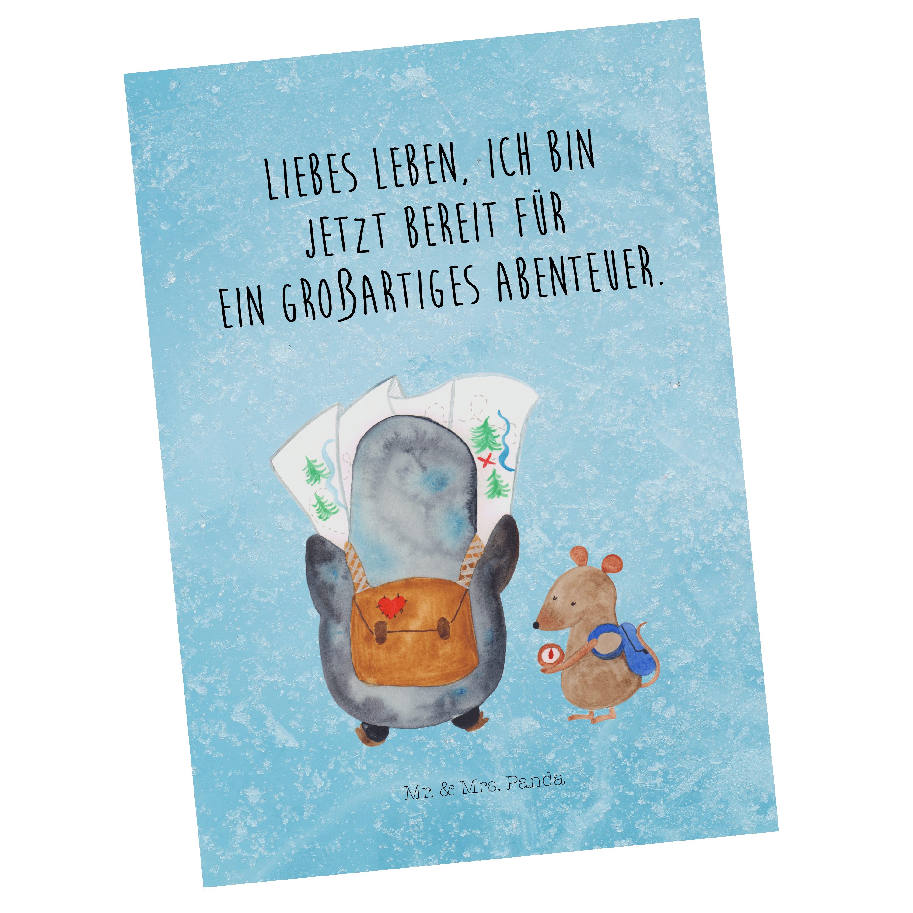 Wanderer Mr. & Postkarte Panda - Eisblau Mrs. Maus Pinguin & Wanderlust, Geschenk, Abenteuer -