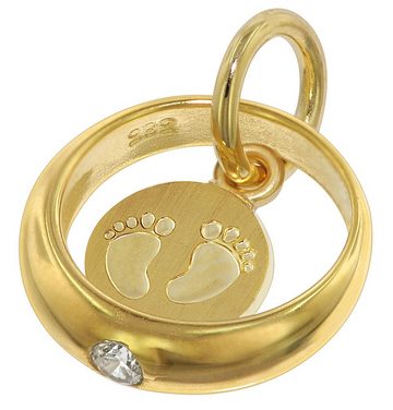 trendor Kette mit Anhänger Taufring Babyfüße Gold 585 / 14 Karat mit vergoldeter Kette