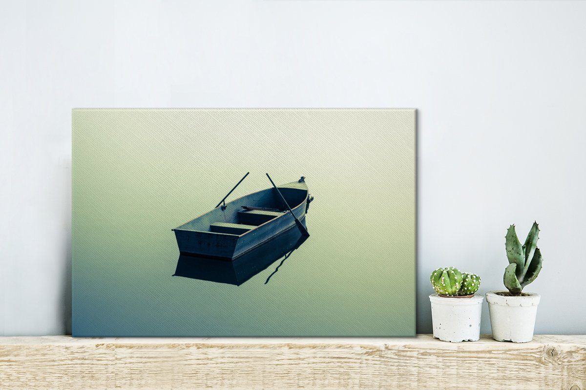 Wandbild OneMillionCanvasses® (1 auf Wasser, St), dem cm Leinwandbilder, blauen Wanddeko, Leinwandbild einsames 30x20 Ein Boot Aufhängefertig,