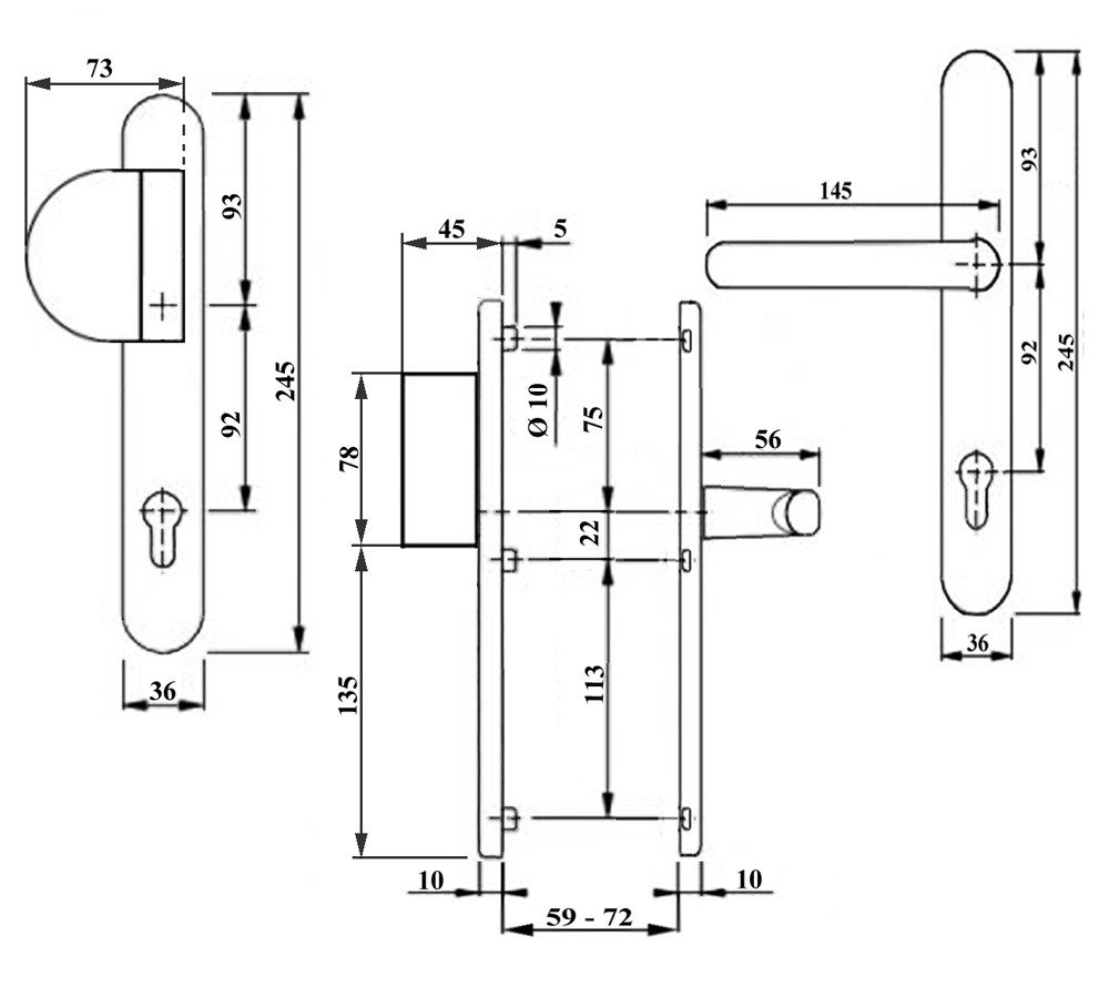 Häusler Onlinehandel GmbH Türbeschlag Schmalrahmen Türbeschlag SRG 1618 Weiss PZ 92mm Kn/Dr, mitgelieferte Aufschiebhülse bei 10 mm Vierkant-Schlösser verwendba – Bild 4 von 4