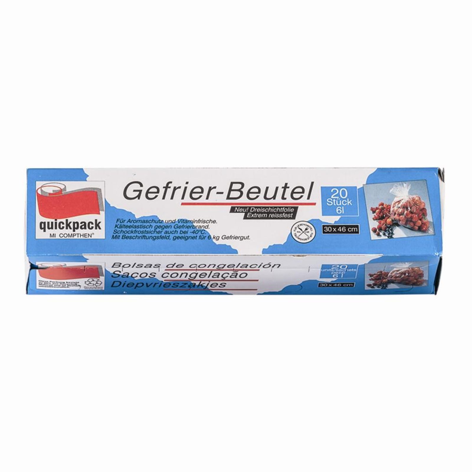 QuickPack Gefrierbeutel Gefrierbeutel 3,0 l, 30 Stück, 25 x 32 cm in Faltschachtel