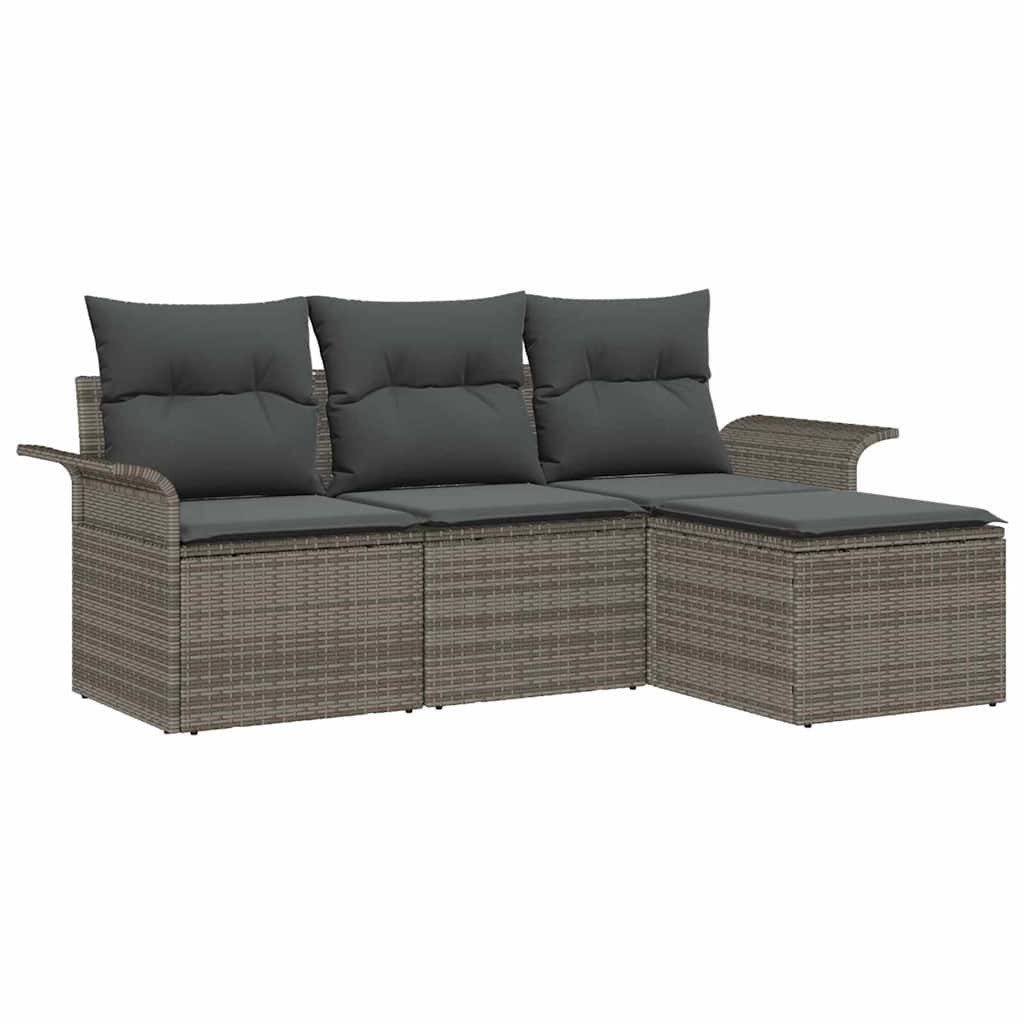 vidaXL Loungesofa Sofa Set 4 stk. 4-Sitzanzahl Grau Poly-Rattan, 4 Teile