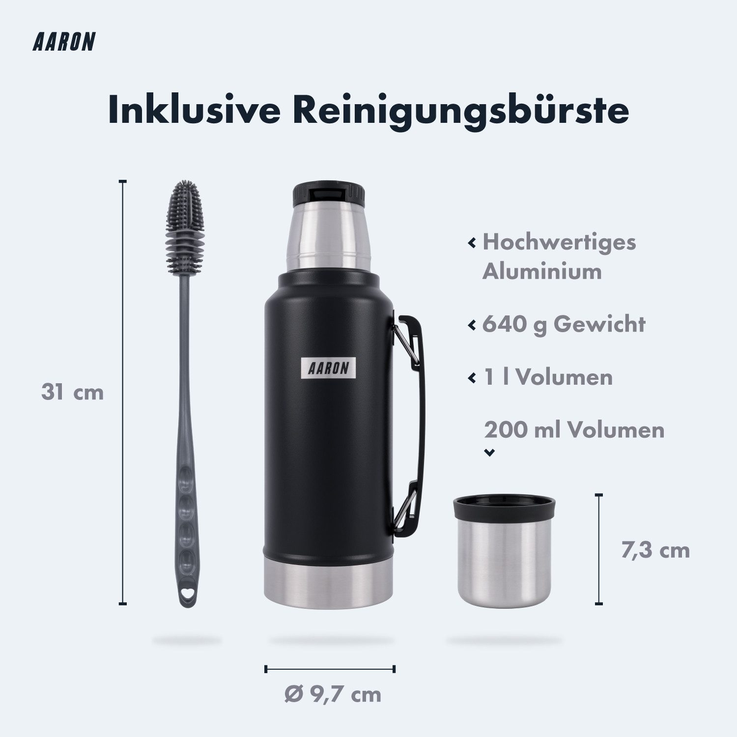 AARON Thermoflasche Flask Thermoskanne - 24h heiß & kalt, Edelstahl, Reise Sport Alltag