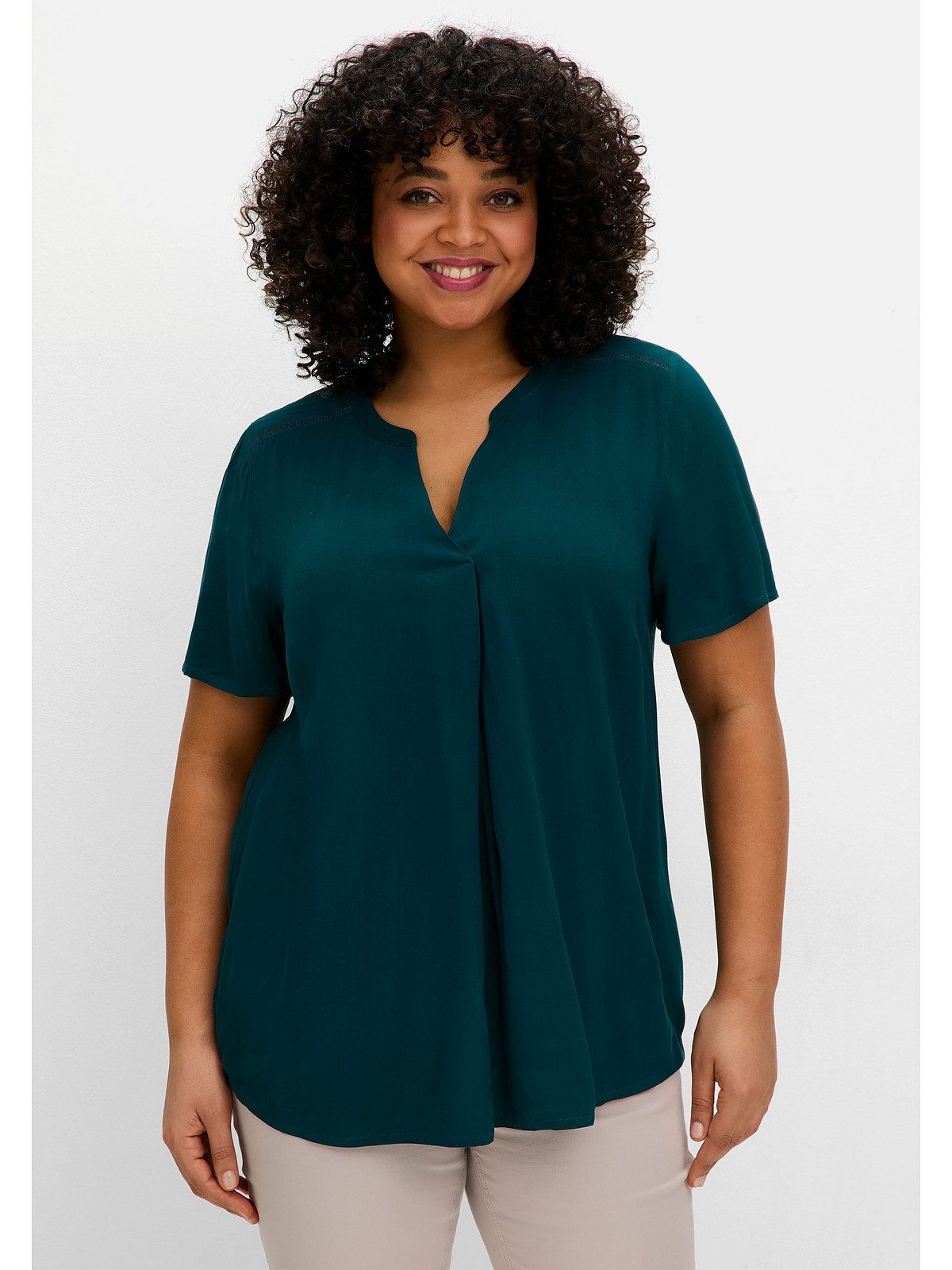 Sheego Tunika Große Größen mit Kellerfalte und Hohlsaumspitze