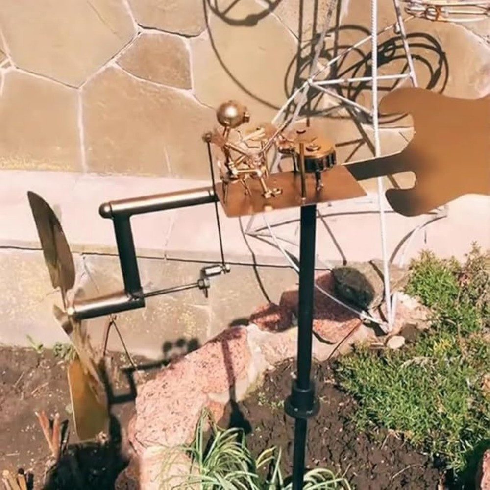 SIKAINI Wetterfahne Gartendekoration Metall-Windmühle mit Trommler, (Lebendige Farben, detailreich gestaltet Einfache Installation), Robustes Metallmaterial Wetterfest & windbetrieben