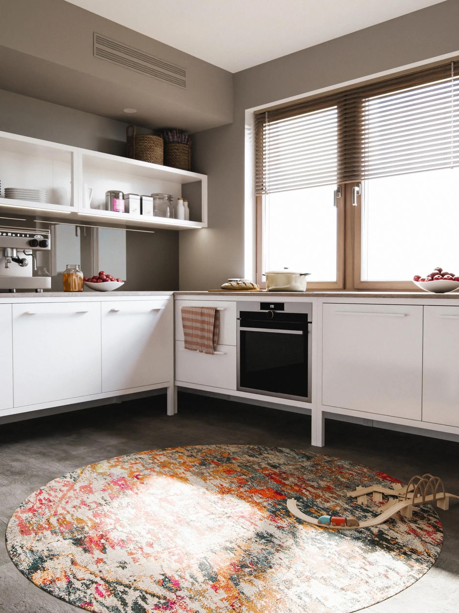 benuta Teppich Casa, rund, Höhe: 11 mm, Teppich Wohnzimmer, Esszimmer, Schlafzimmer, Flur, Farbenfroh, Retro