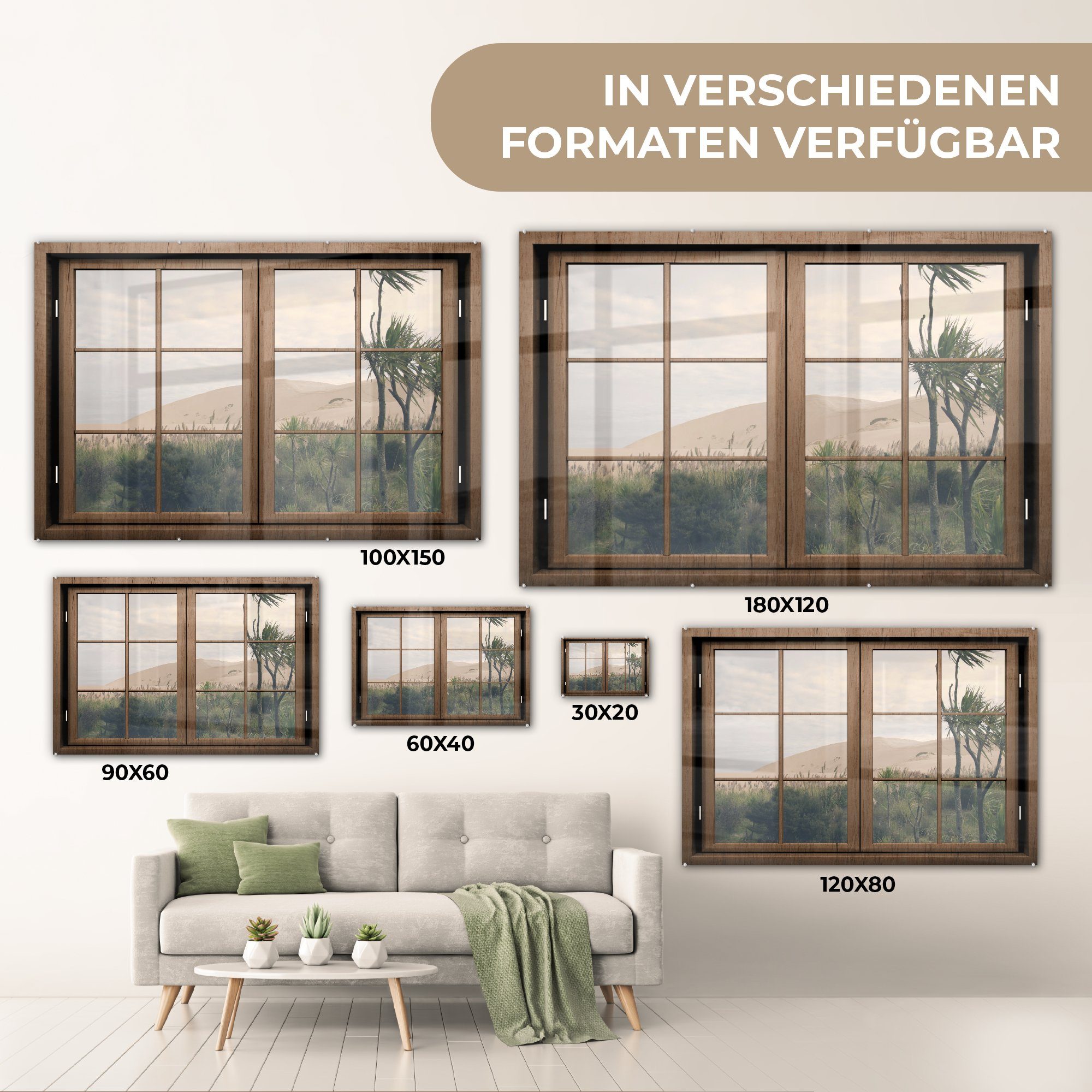 MuchoWow Acrylglasbild Glas auf - - Foto - auf Wanddekoration Wandbild Aussicht Düne Glasbilder (1 - Glas Bilder Baum, St), 