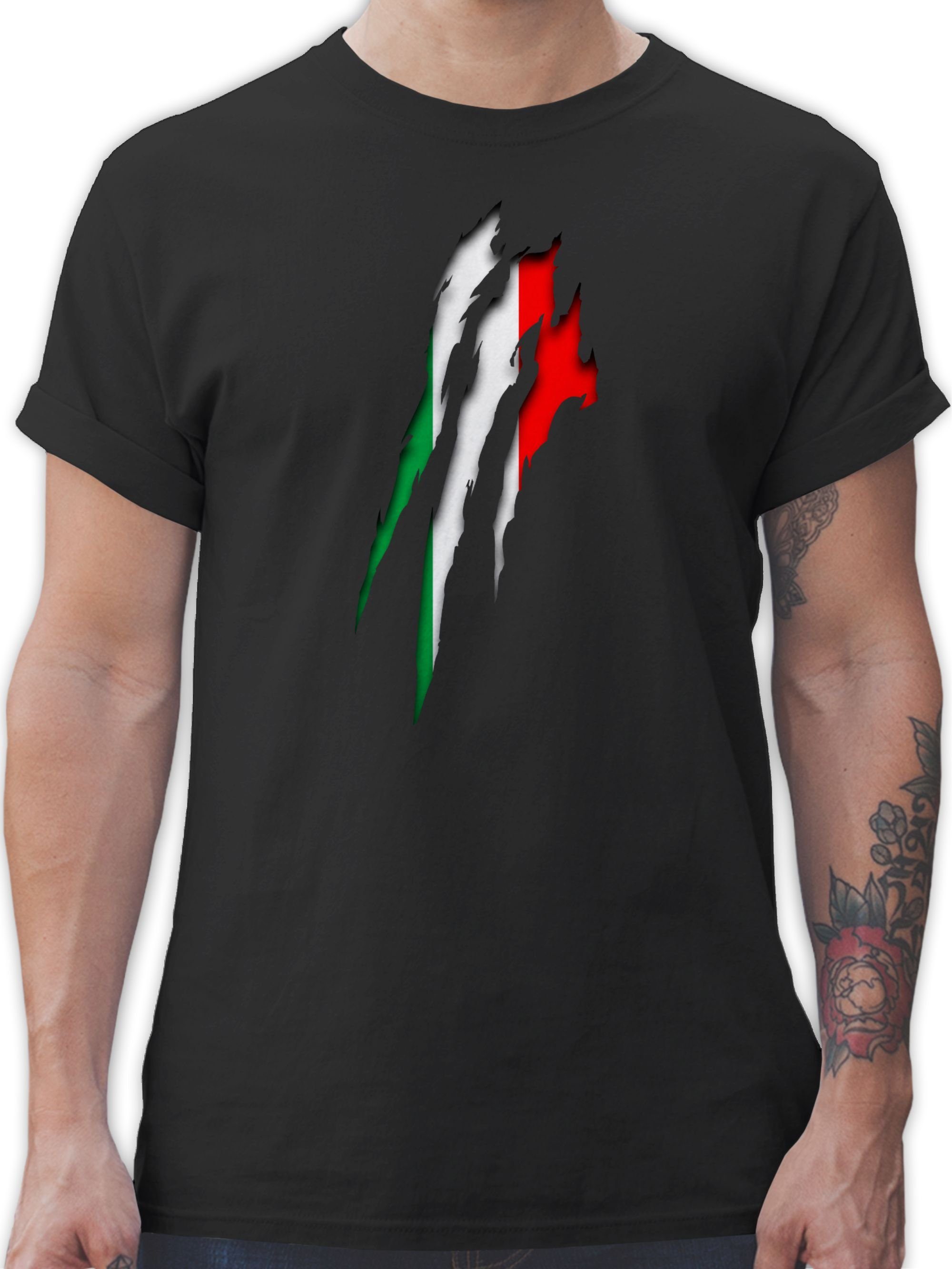 Shirtracer T-Shirt Italien Krallenspuren Länder Wappen 2 Schwarz