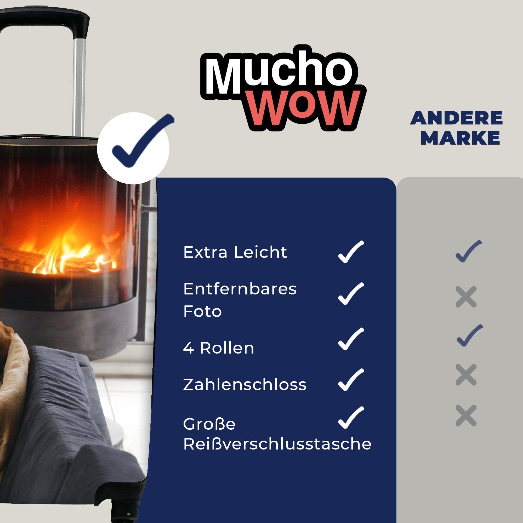 4 Handgepäck Rollen, Ferien, für auf Handgepäckkoffer einen Reisekoffer Trolley, MuchoWow Reisetasche Kamin, rollen, schauen mit Hunde