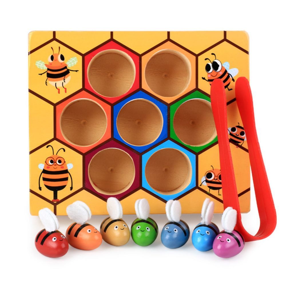 Fivejoy Stapelspielzeug Kleinkind Feinmotorikspielzeug, Biene-zu-Hive-Matching-Spiel, (Montessori-Holz-Farbsortier-Matching-Spielzeug, Vorschulpädagogisches Lernspielzeug), Geschenk für Kleinkinder im Alter von ab 3 Jahren