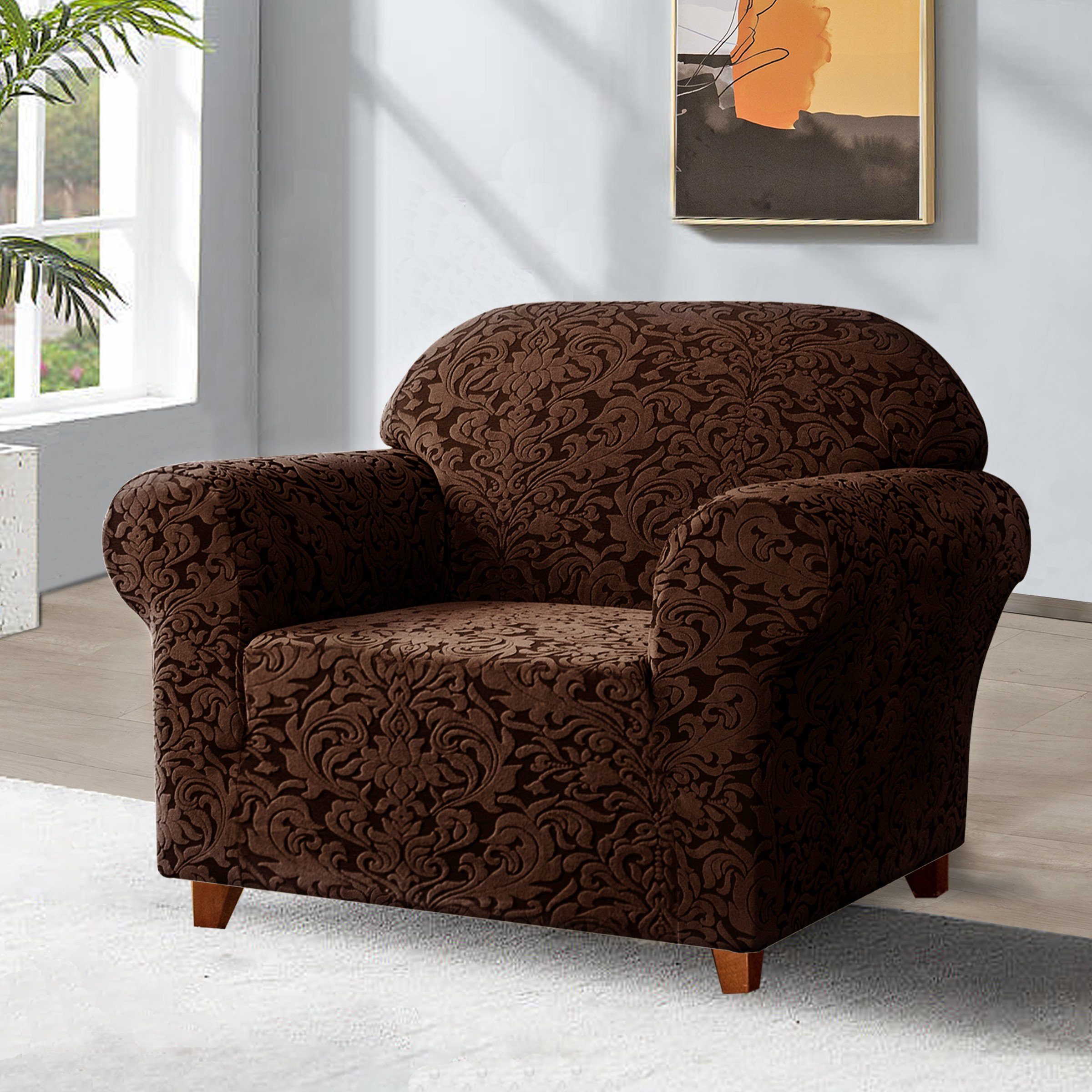 Sesselhusse Subrtex Damast Stretch Sesselbezug, SUBRTEX, mit klassischen und prächtigen Blumenmustern