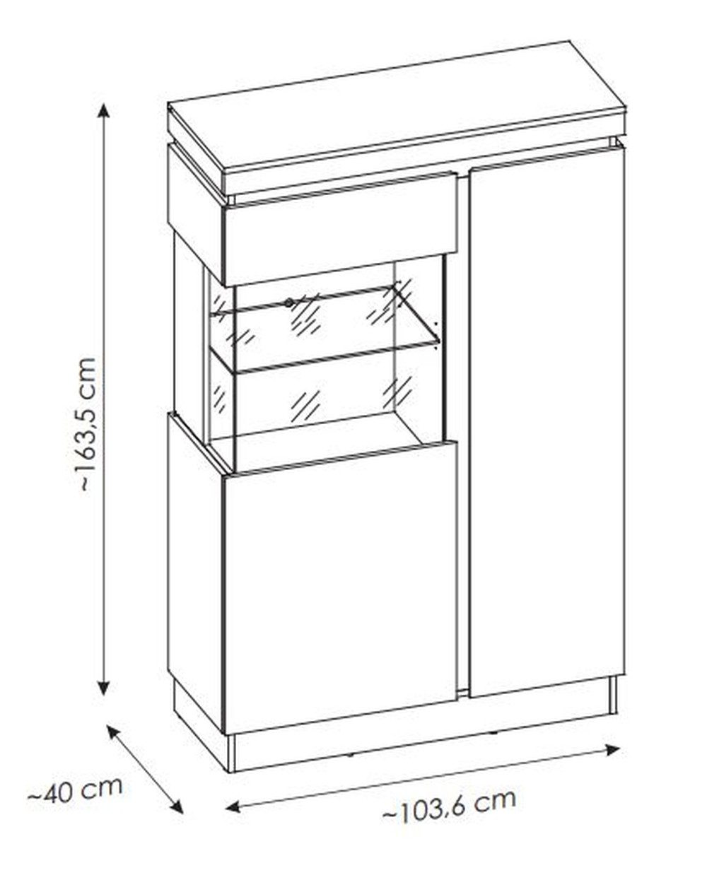 Meble Wójcik Stauraumvitrine 2 Türen, Alpinweiß / Anthrazit Dekor - 104x164x40cm (BxHxT)