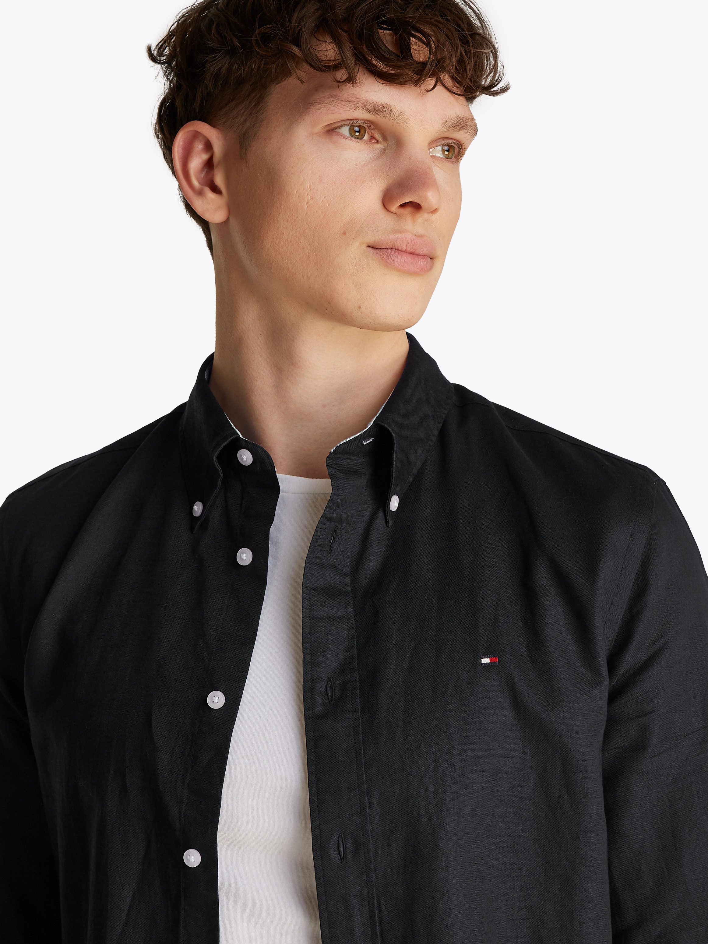 Tommy Hilfiger Langarmhemd LINEN BLEND SOLID Regular Fit SHIRT mit Button-d günstig online kaufen