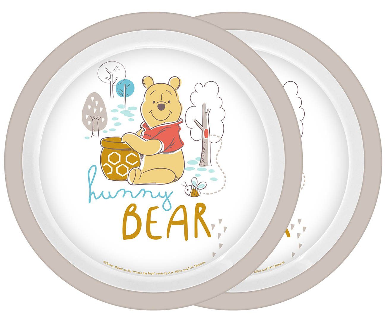 Geda Labels GmbH Frühstücksteller Winnie Pooh hunny Bear 2er Set, (2 St), Grau, 21,5 cm, spülmaschinengeeignet