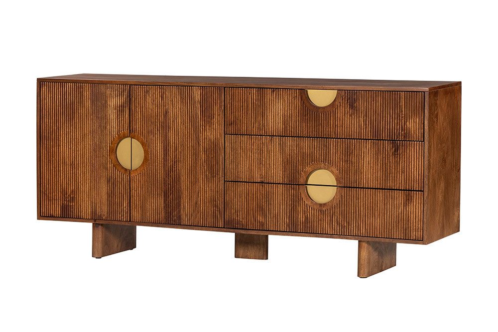 riess-ambiente Sideboard MADISON 180cm braun/gold - Massivholz, strukturierte Front, Schubladen (Einzelartikel, 1 St), Retro-Design mit viel Stauraum – ideal für Wohnzimmer & Esszimmer