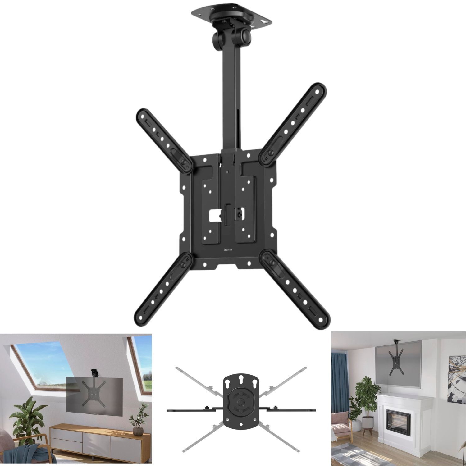 Hama TV-Ständer TV Deckenhalterung 32" bis 65" Deckenhalter, (bis 65 Zoll, TV Halterung Halter für Decke Dachschräge Schrank Küche Unterschrank)