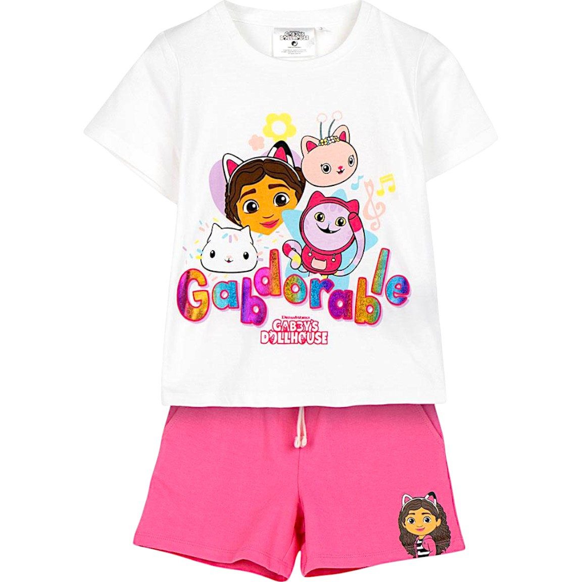 Dreamworks Gabby’s Dollhouse T-Shirt Gabdorable (2-tlg) Mädchen Sommeroutfit mit Glitzer Gr. 92 - 116 cm