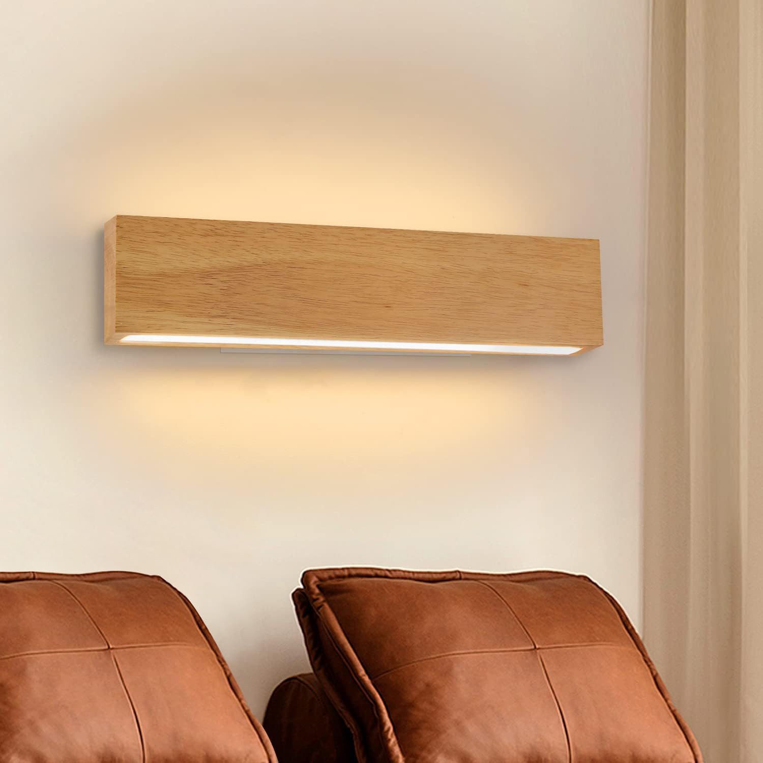 ZMH LED Wandleuchte innen Wandlampe Holz Modern Flurlampe Up und Down Design, 300° Drehbar, LED fest integriert, Warmweiß, Wandlampe Holz Modern