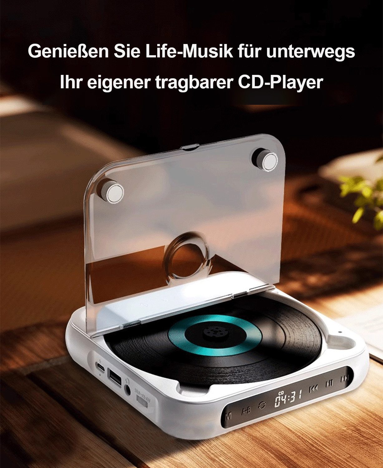 ibettertec Tragbarer CD-Player mit Bluetooth 5.3,mit externem Verstärker,CD-Musik CD-Player (Bluetooth, Staubschutz,Kopfhörerbuchse für Geschenk,Zuhause)