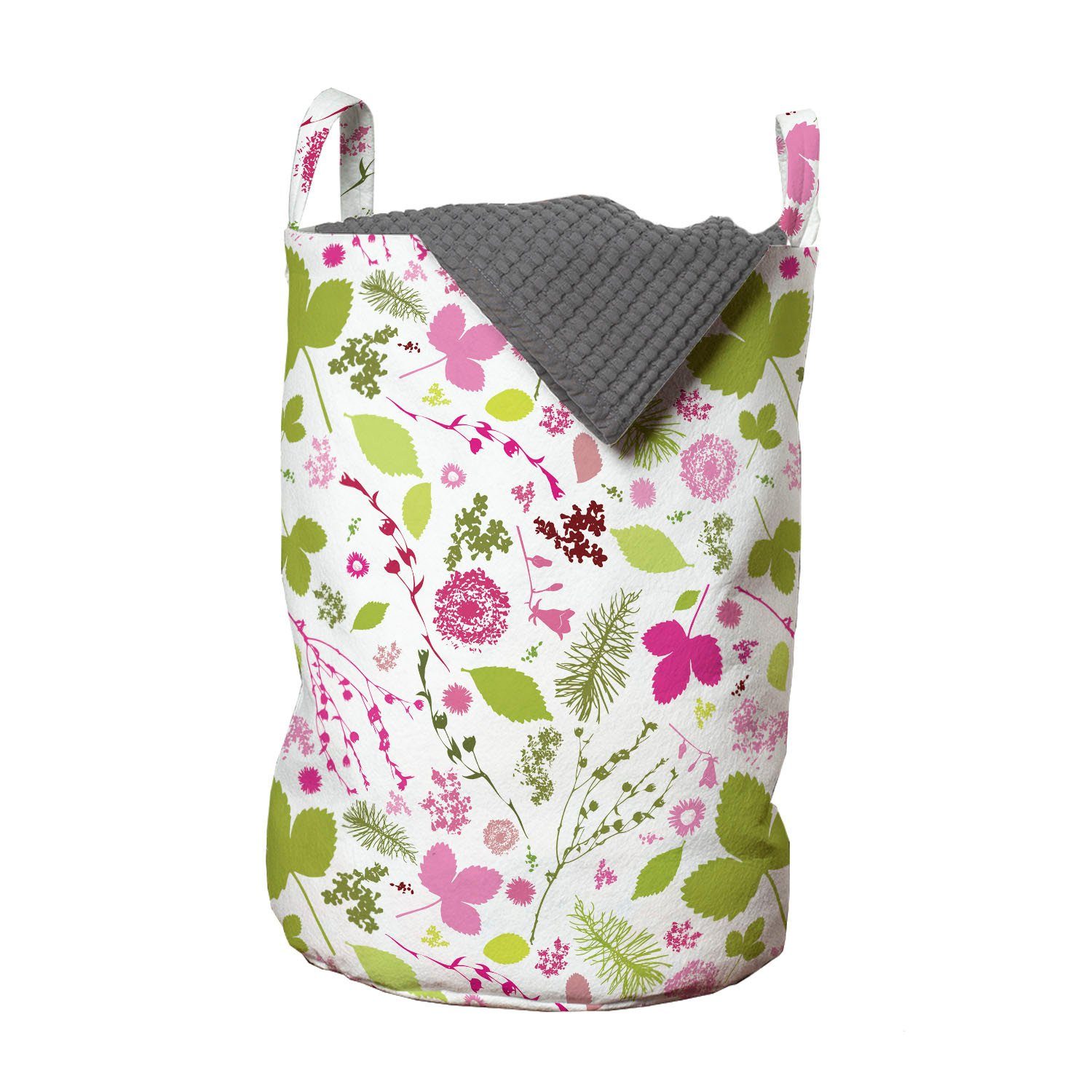 Abakuhaus Wäschesäckchen Wäschekorb mit Griffen Kordelzugverschluss für Waschsalons, Blume Floral Silhouetten Entwurf