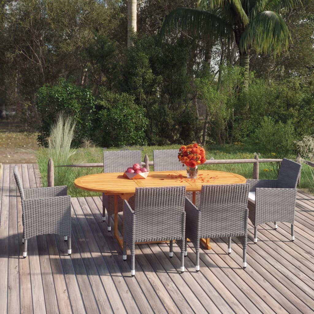 vidaXL GartenEssgruppe »7tlg. GartenEssgruppe Poly Rattan Grau«, (7