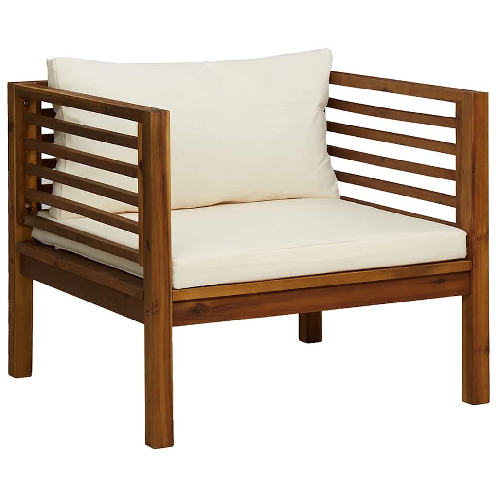 Sofaelement Gartenstuhl mit Cremeweißen Kissen Massivholz