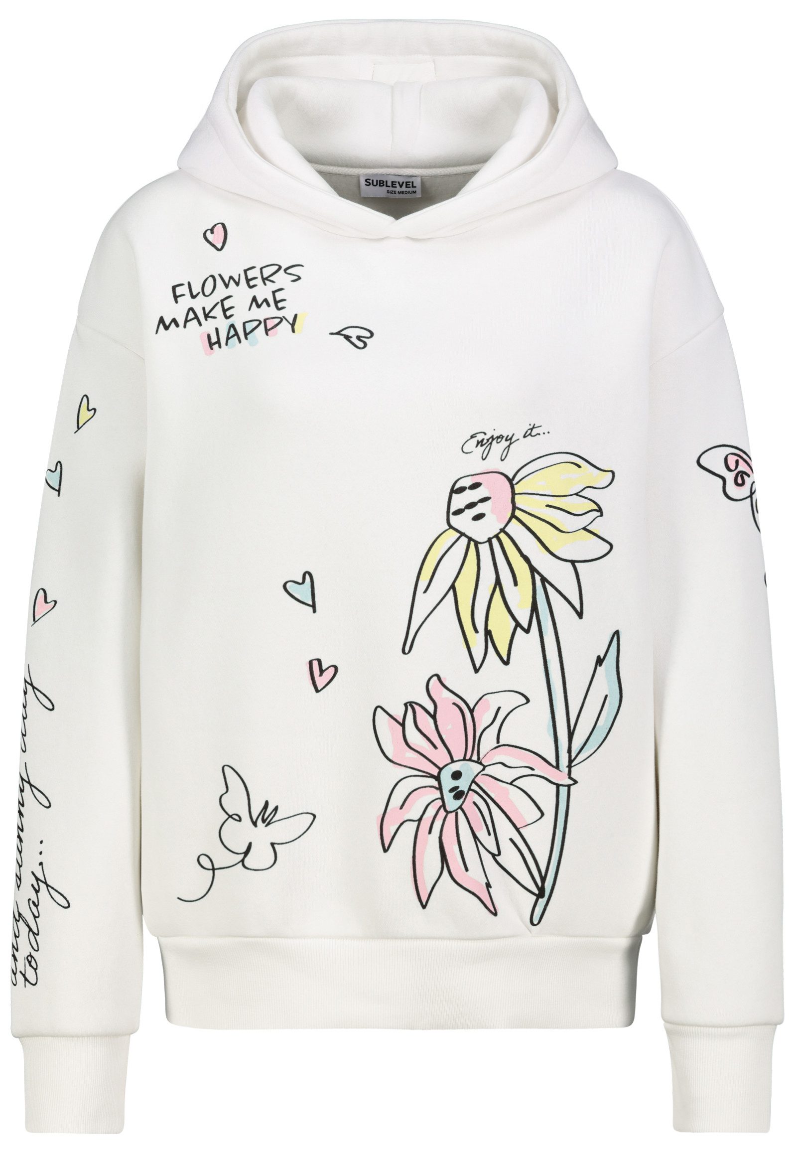 SUBLEVEL Kapuzenpullover Kapuzenpullover mit Aufdruck Sweater mit Kapuze, seitliche Eingrifftaschen